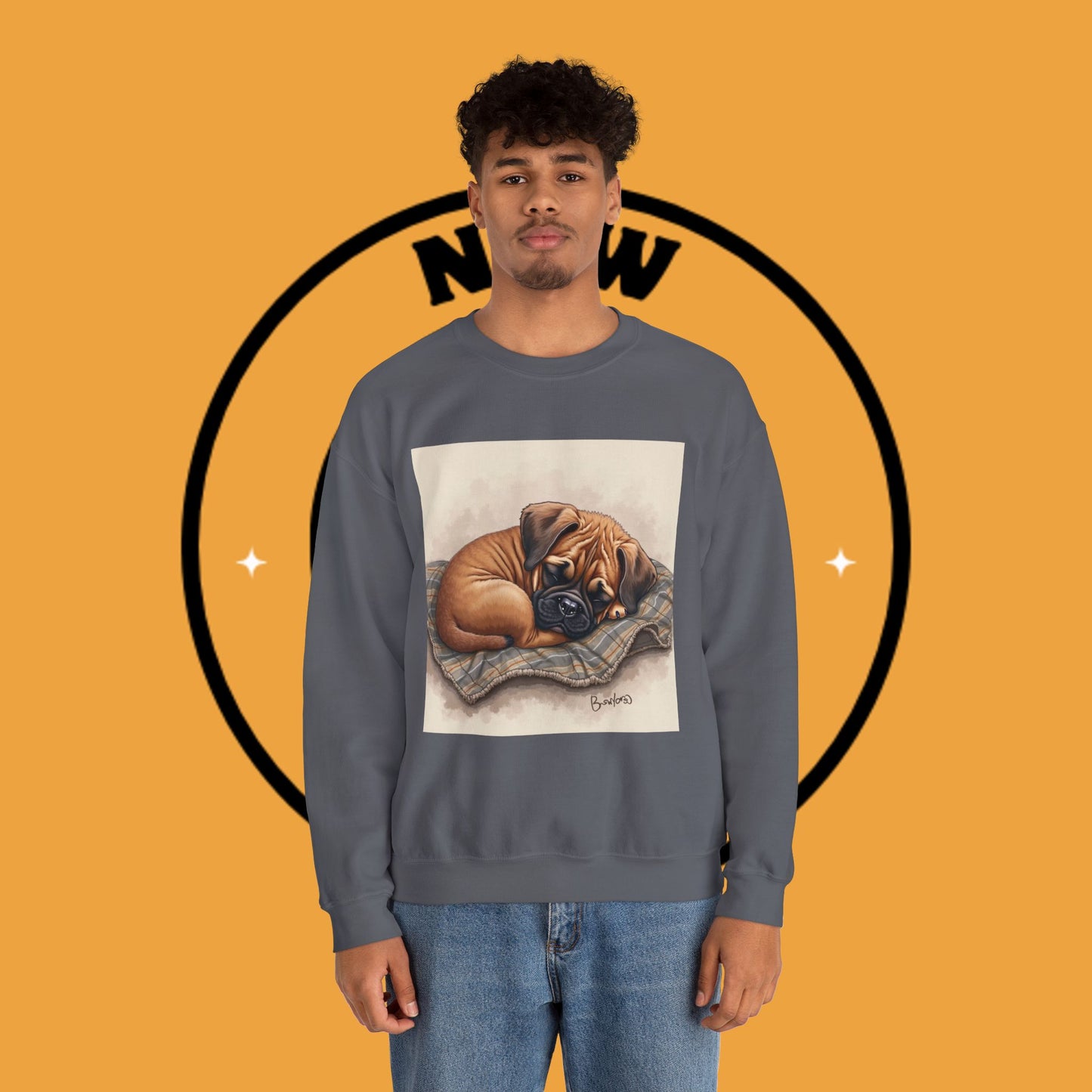 Sleeping Boxer Puppy Crewneck Sweatshirt - Cozy Dog Art Design - Comfort Wear for Pet Lovers