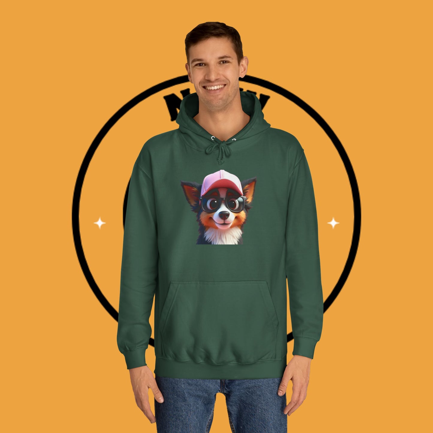 "Hipster Border Collie Puppy with Glasses & Cap Hoodie - Cute Trendy Dog Sweatshirt | Fun Design"