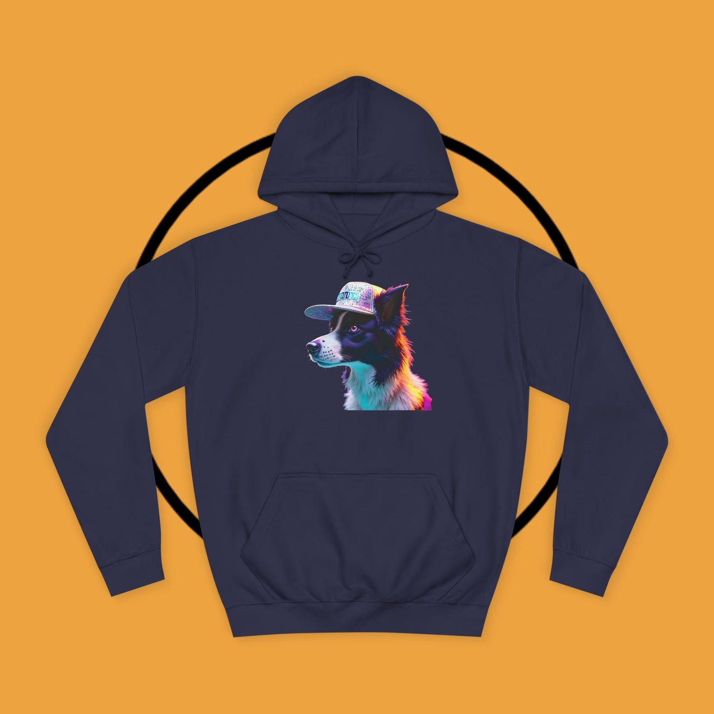 "Neon Rainbow Dog Hoodie - Vibrant Border Collie Street Art Design | Unisex Premium Streetwear"