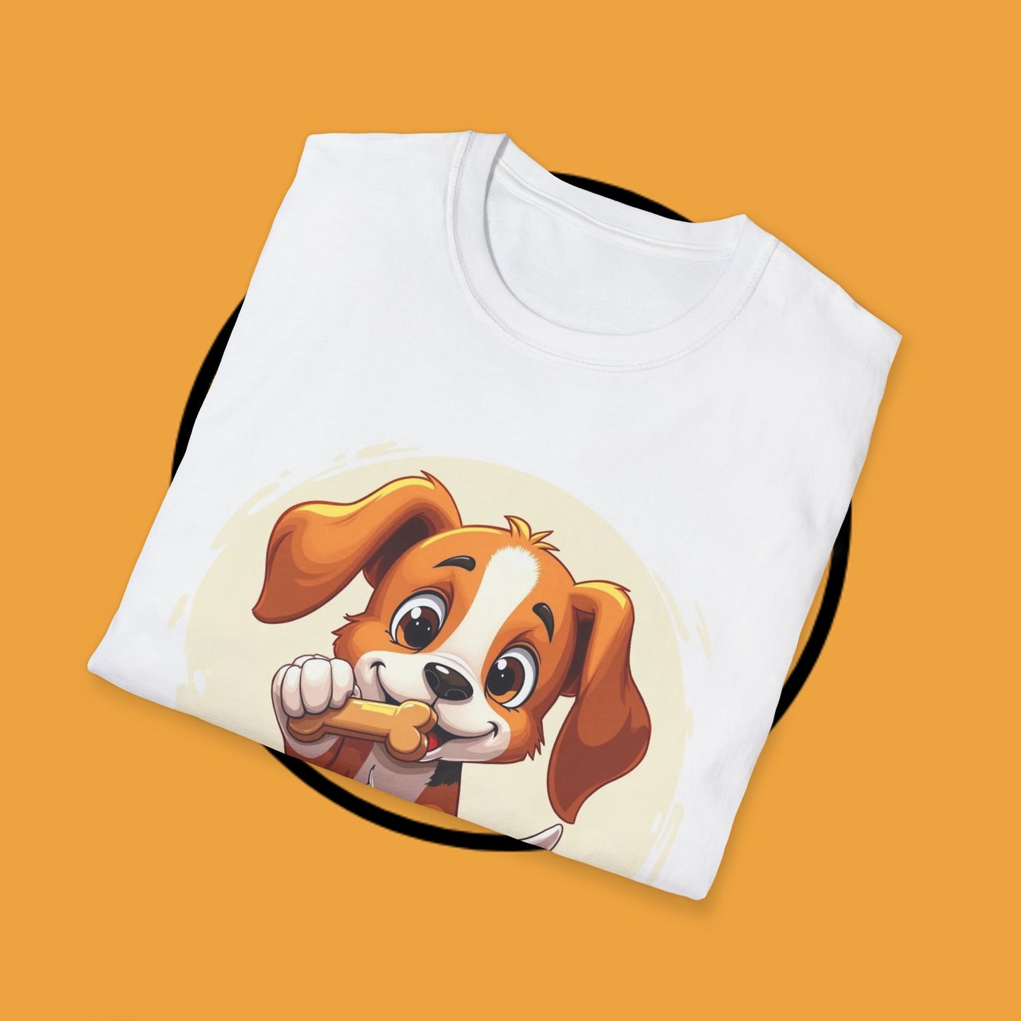 Happy Beagle Puppy with Bone T-Shirt - Cute Cartoon Dog Graphic Tee for Pet Lovers