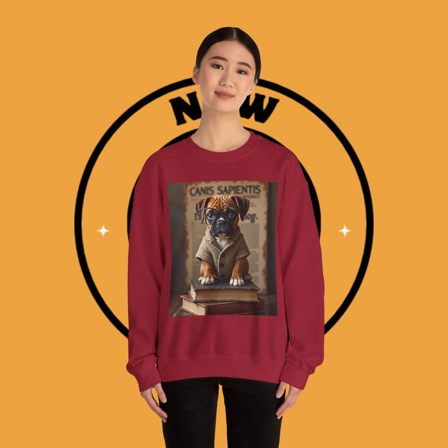 Professor Puppy Glasses Crewneck Sweatshirt - Scholarly Dog Design - Academic Pet Lover Gift