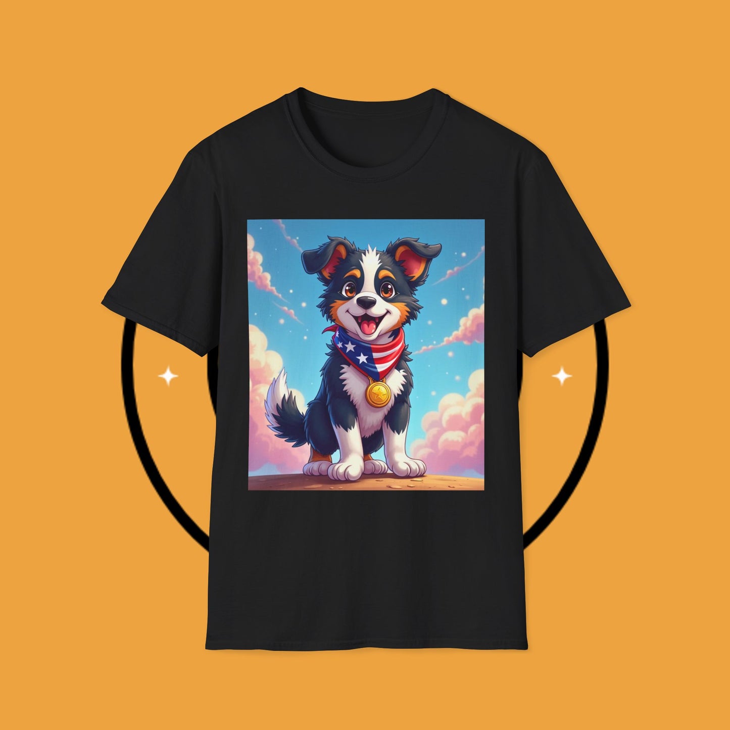 "All-American Champion Puppy" - Patriotic Hero Dog T-Shirt - Patriotic Puppy Dog T-Shirt - American Flag Bandana Champion Dog Tee | USA Pride Pet Lover Gift