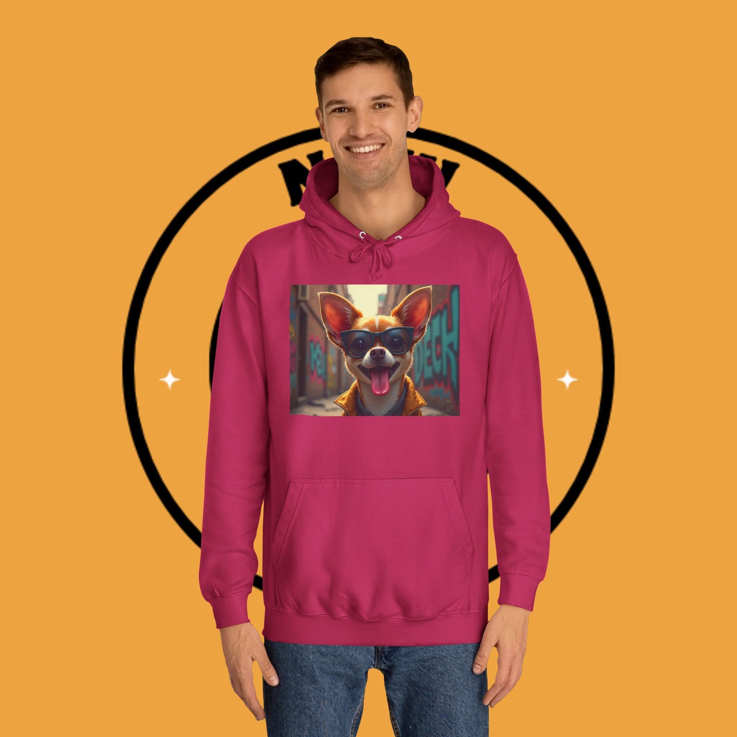 "Hip Chihuahua Sunglasses Hoodie | Cool Street Dog Art | Urban Hipster Pet Fashion | Trendy Animal Streetwear"