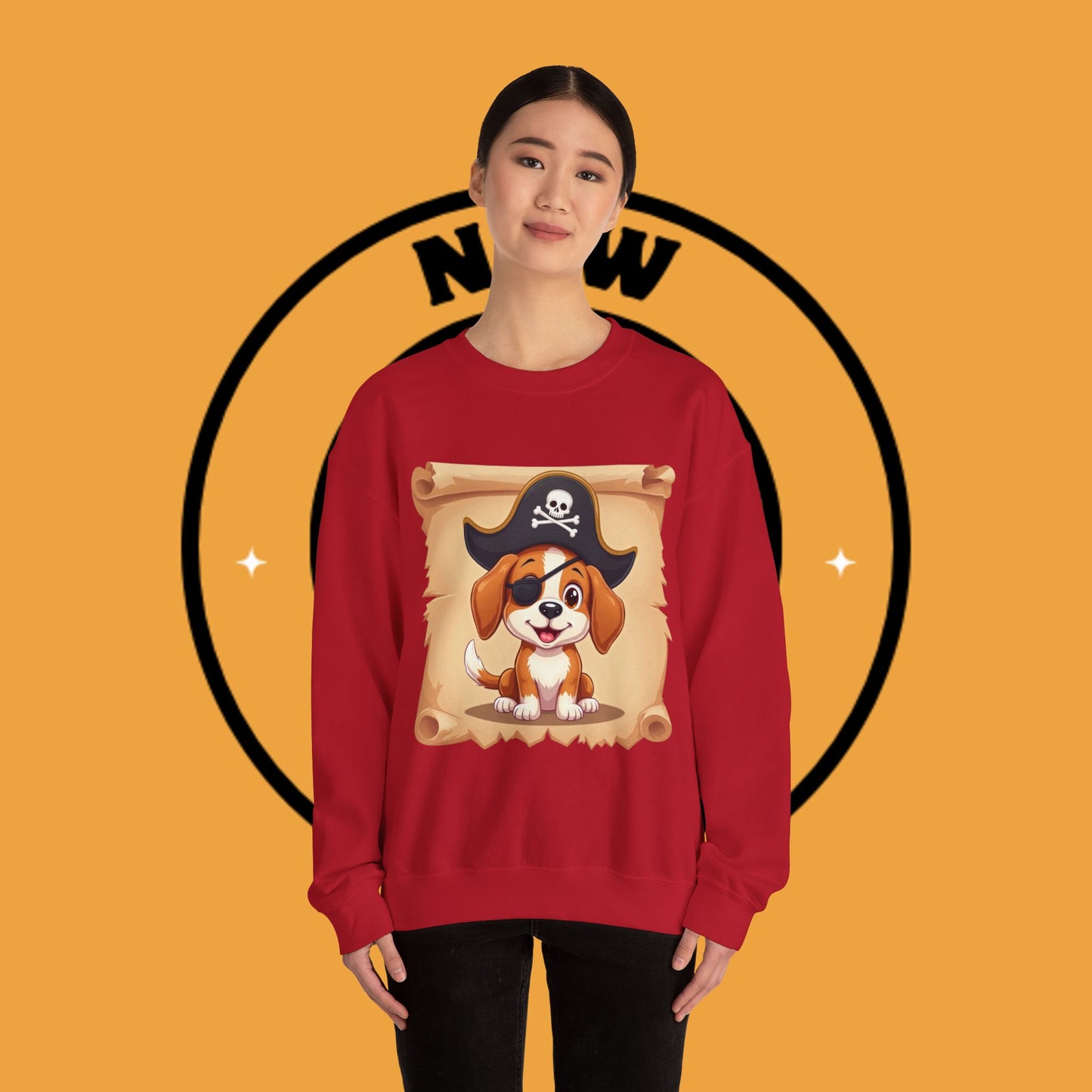 Pirate Dog Crewneck Sweatshirt - Buccaneer Beagle Design with Patch and Hat