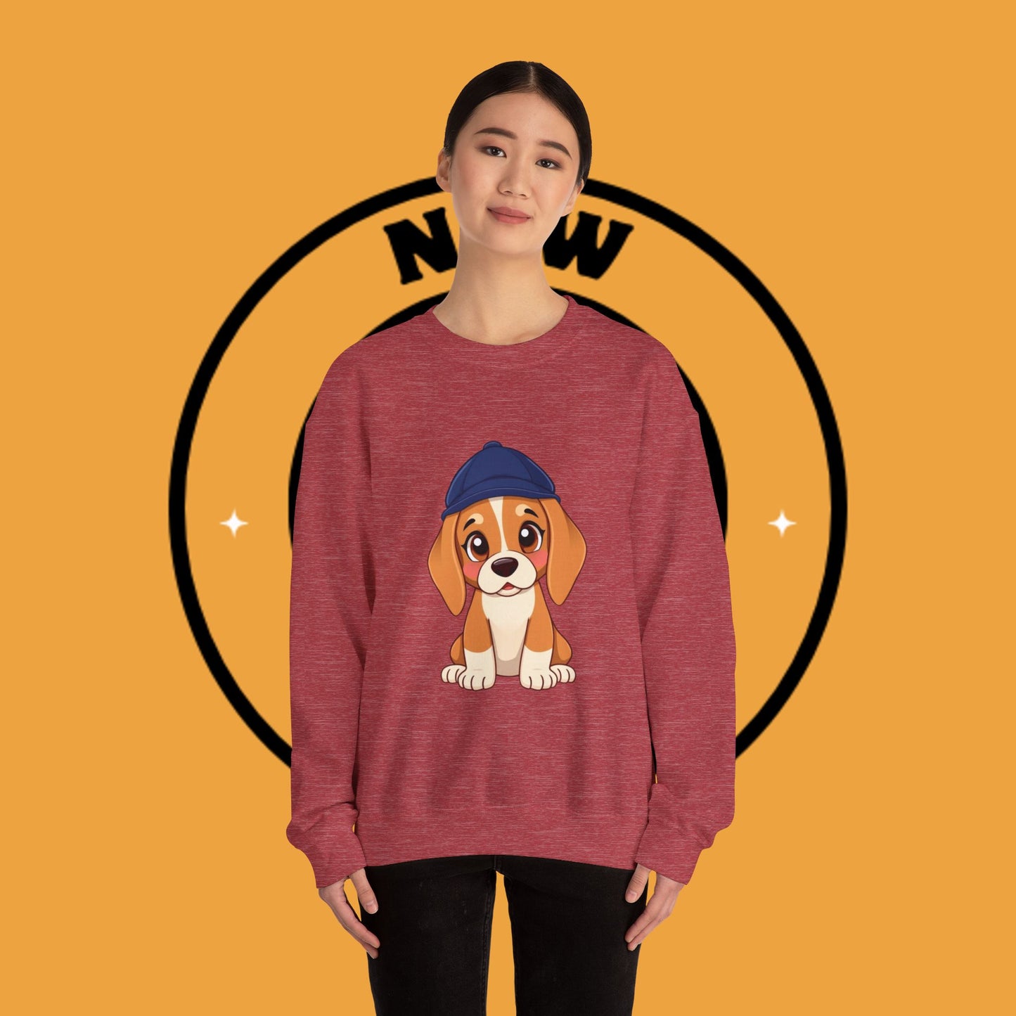 Beagle Puppy Crewneck Sweatshirt with Hat - Adorable Kawaii Dog Design