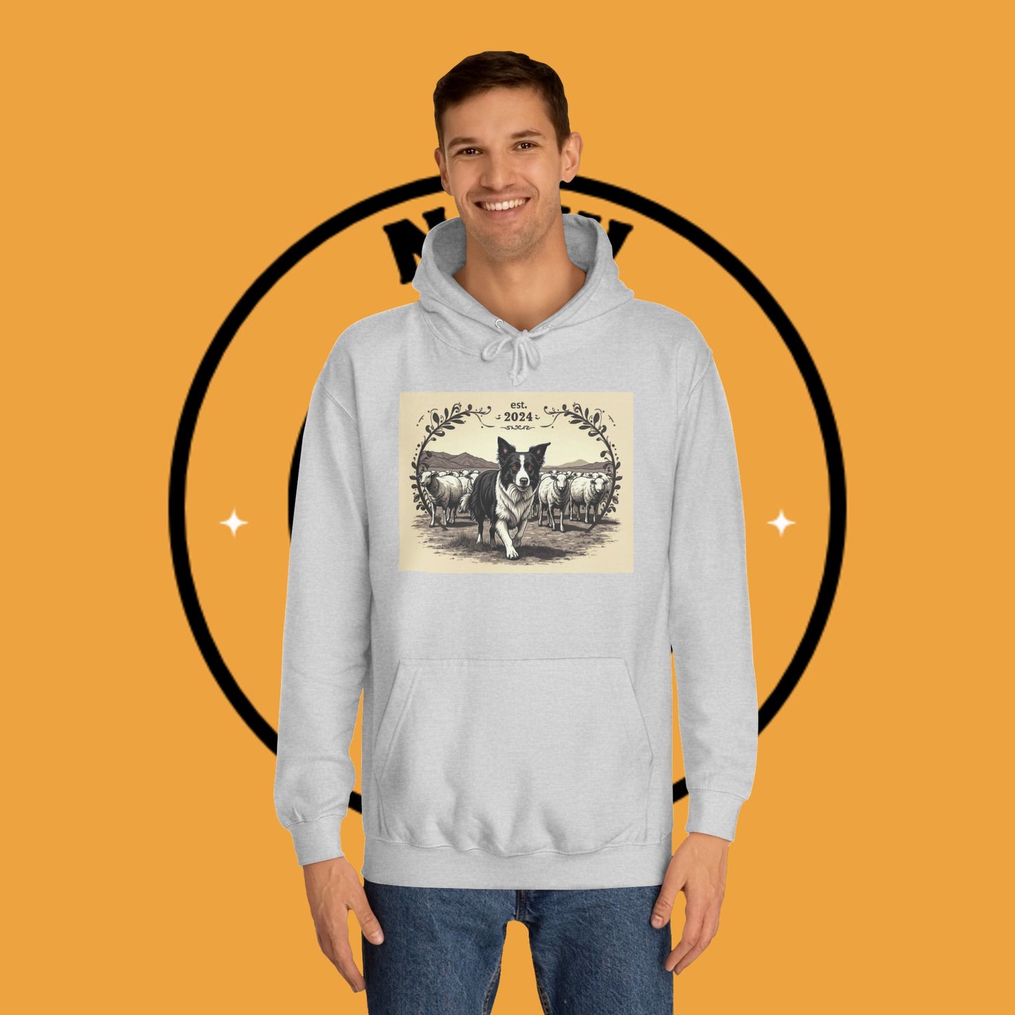 "Border Collie Sheep Herding Hoodie - Vintage Farm Life Est. 2024 Sweatshirt | Premium Pastoral Dog Design"