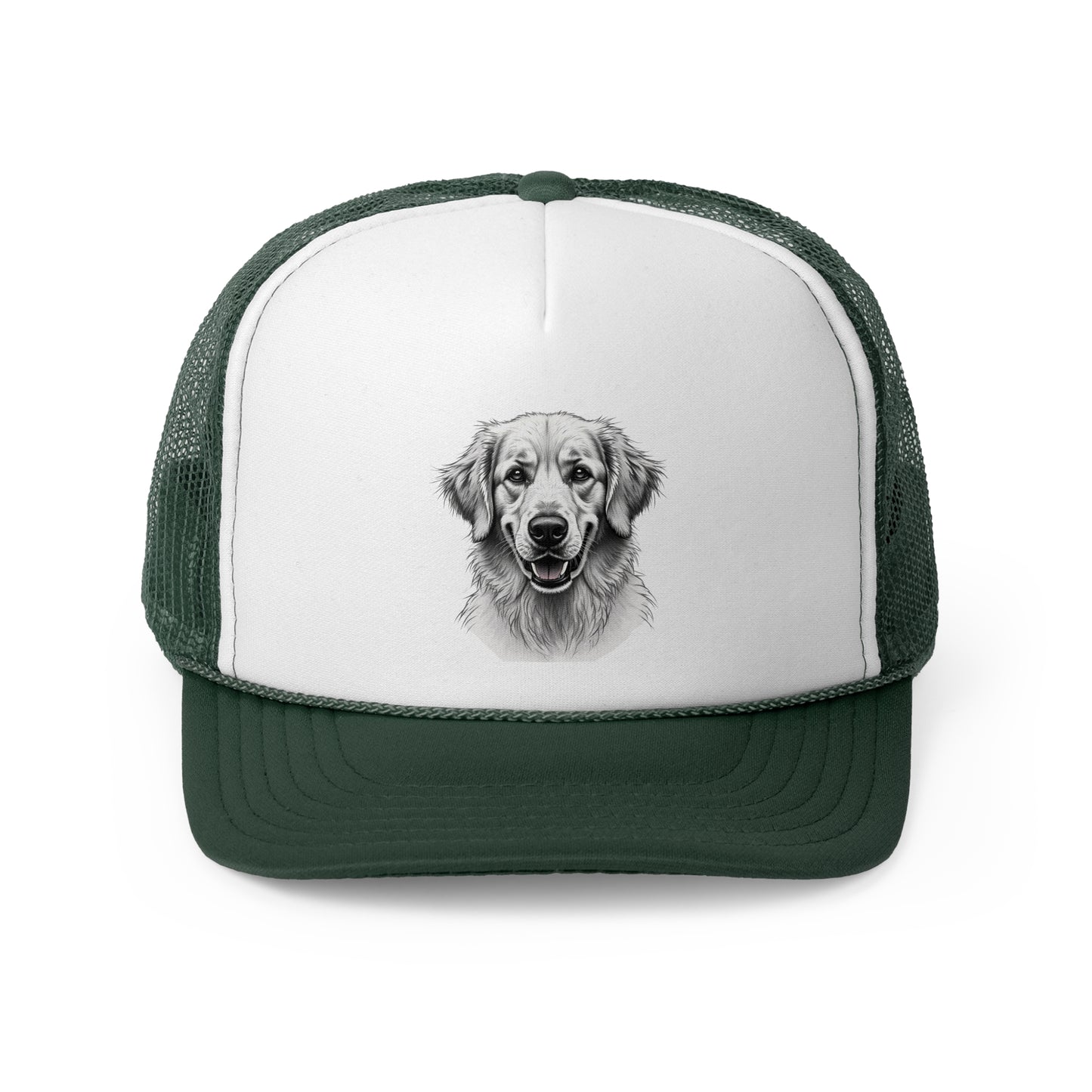 Happy Dog Trucker Cap Black and White - Realistic Sketch Art Design - Unisex Classic Cap