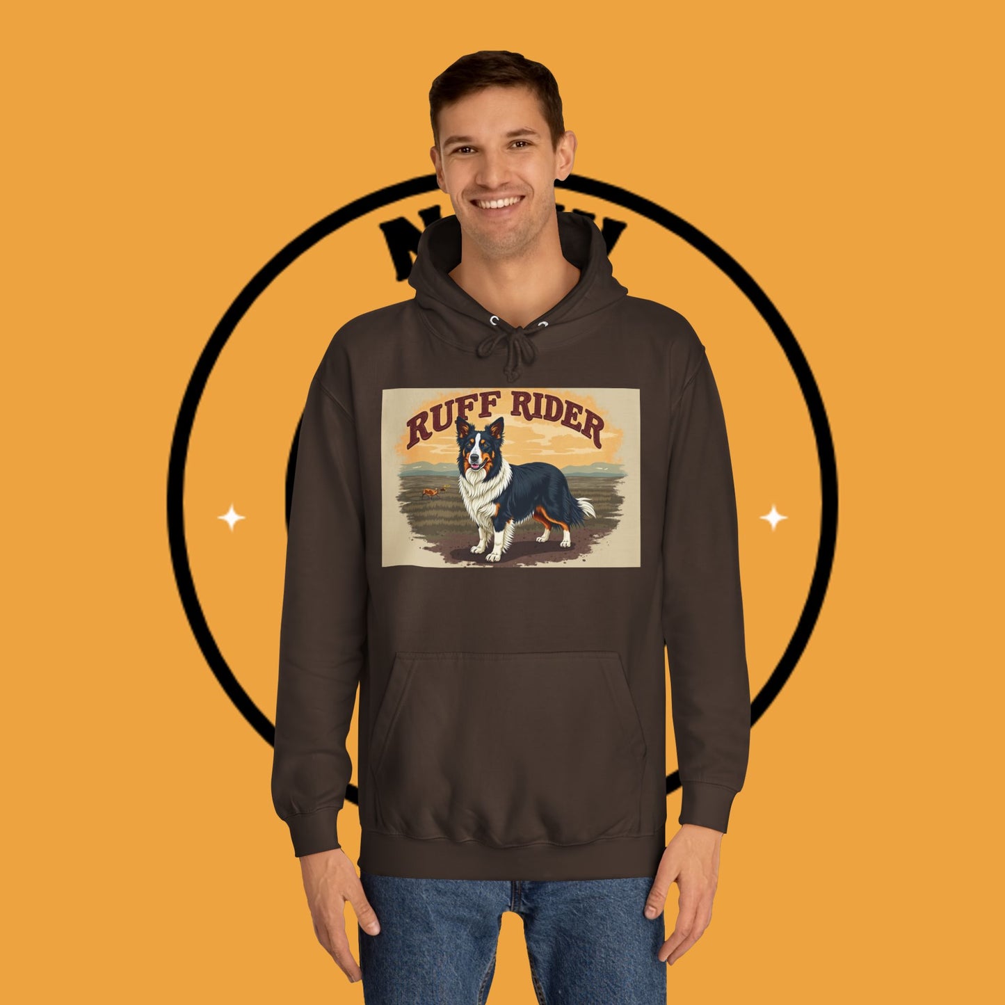 "Ruff Rider Border Collie Hoodie - Vintage Western Dog Lover Sweatshirt | Premium Quality Comfort Wear"