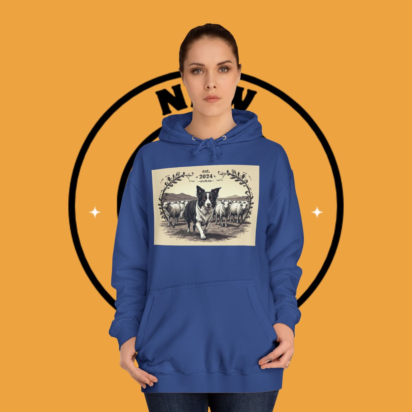 "Border Collie Sheep Herding Hoodie - Vintage Farm Life Est. 2024 Sweatshirt | Premium Pastoral Dog Design"