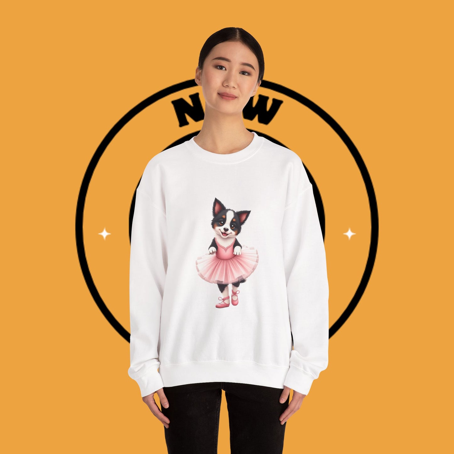 Cute Ballet Dog Crewneck Sweatshirt - Dancing Puppy in Pink Tutu Design | Kawaii Animal Lover Gift