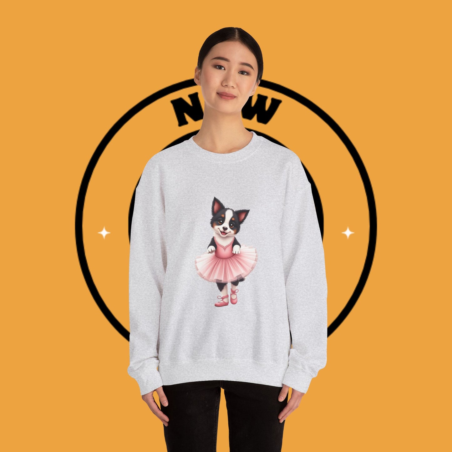 Cute Ballet Dog Crewneck Sweatshirt - Dancing Puppy in Pink Tutu Design | Kawaii Animal Lover Gift