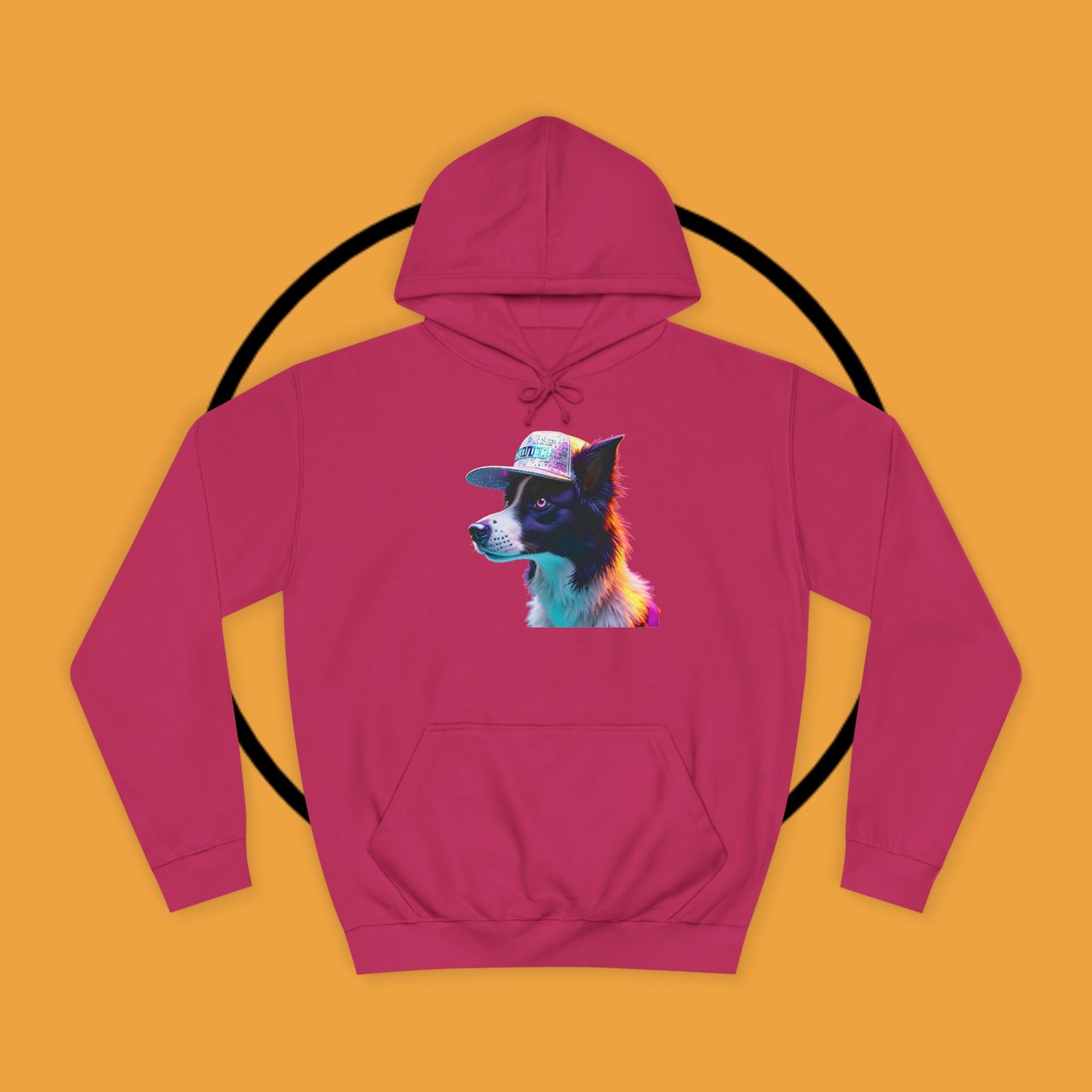 "Neon Rainbow Dog Hoodie - Vibrant Border Collie Street Art Design | Unisex Premium Streetwear"