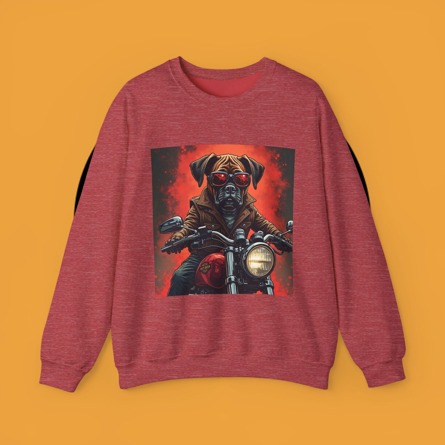 Biker Boxer Dog Crewneck Sweatshirt - Motorcycle Rebel Pup Design - Badass Pet Lover Style