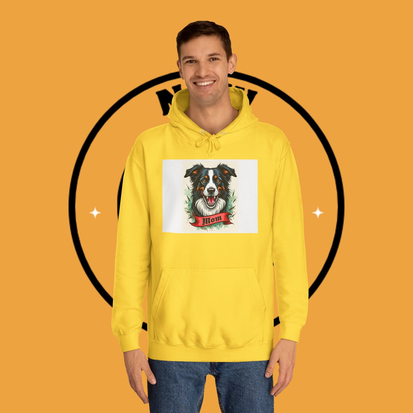 "Border Collie Mom Tattoo Style Hoodie - Vintage Dog Mother Banner Design Sweatshirt | Bold Statement Wear"