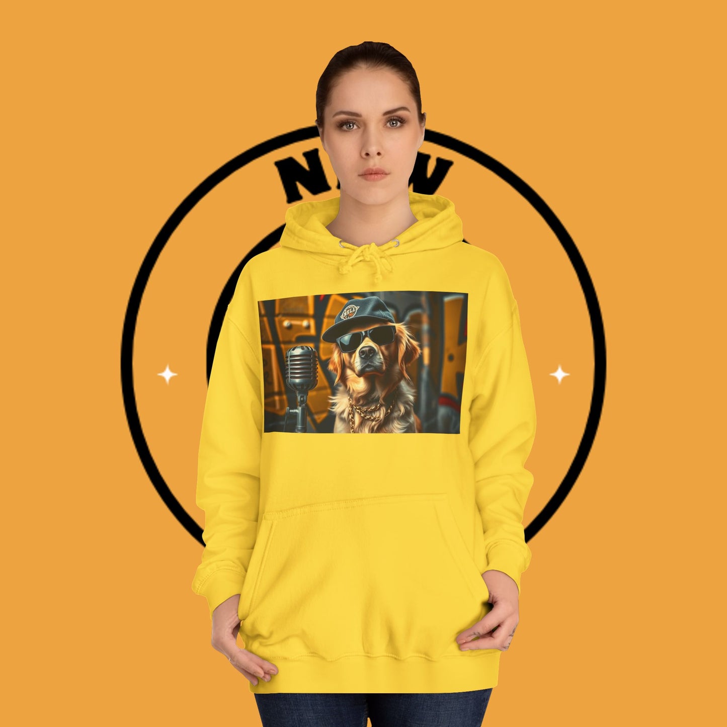 Hip Hop Hound - Cool Dog Rapper with Microphone - Rapper Dog Hoodie: Street Style Icon with Retro Vibes - Unisex Hoodie