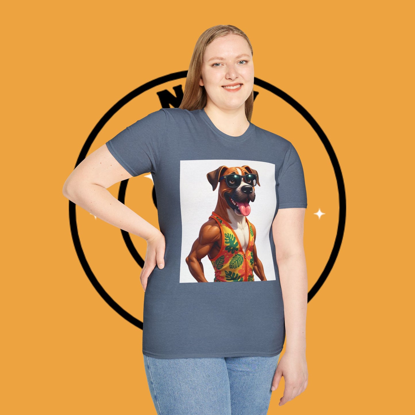 "Buff Beach Boxer" Summer Vacation T-Shirt / Buff Boxer Dog T-Shirt - Funny Muscular Beach Dog Tee