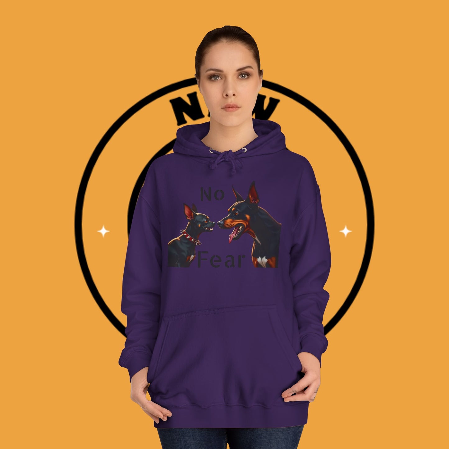 "Fearless Chihuahua vs Doberman Hoodie | Small Dog Big Attitude | David Goliath Pet Art | Brave Little Dog Gift"