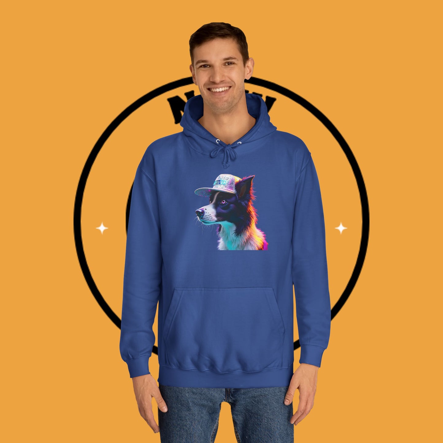 "Neon Rainbow Dog Hoodie - Vibrant Border Collie Street Art Design | Unisex Premium Streetwear"
