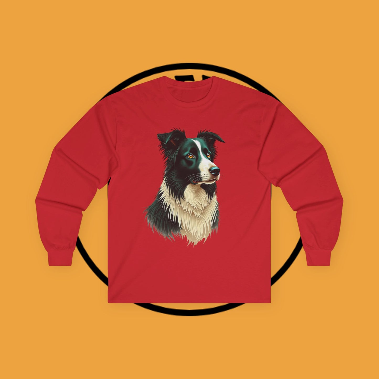 "Majestic Border Collie Portrait Long Sleeve Tee - Realistic Dog Art Shirt - Premium Canine Breed Apparel"