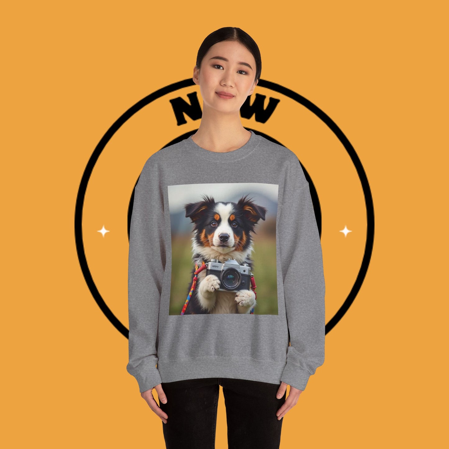 Photographer Dog Crewneck Sweatshirt - Cute Puppy with Vintage Camera Design | Photography Lover Gift