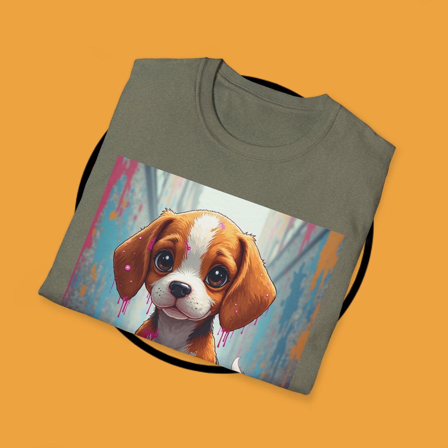 Beagle Street Art T-Shirt - Urban Paint Splatter Dog Design | Artistic Puppy Graffiti Tee for Creative Souls