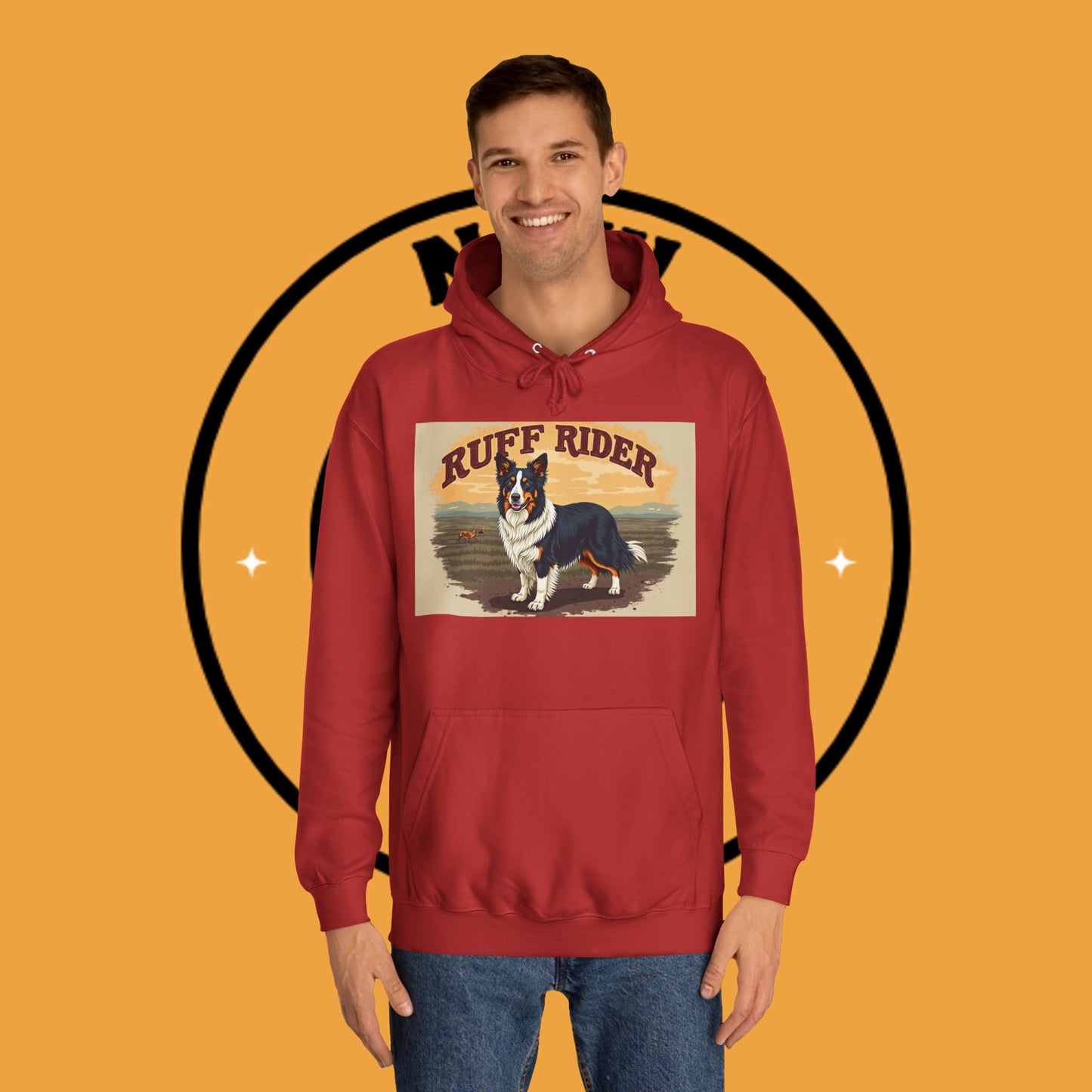 "Ruff Rider Border Collie Hoodie - Vintage Western Dog Lover Sweatshirt | Premium Quality Comfort Wear"