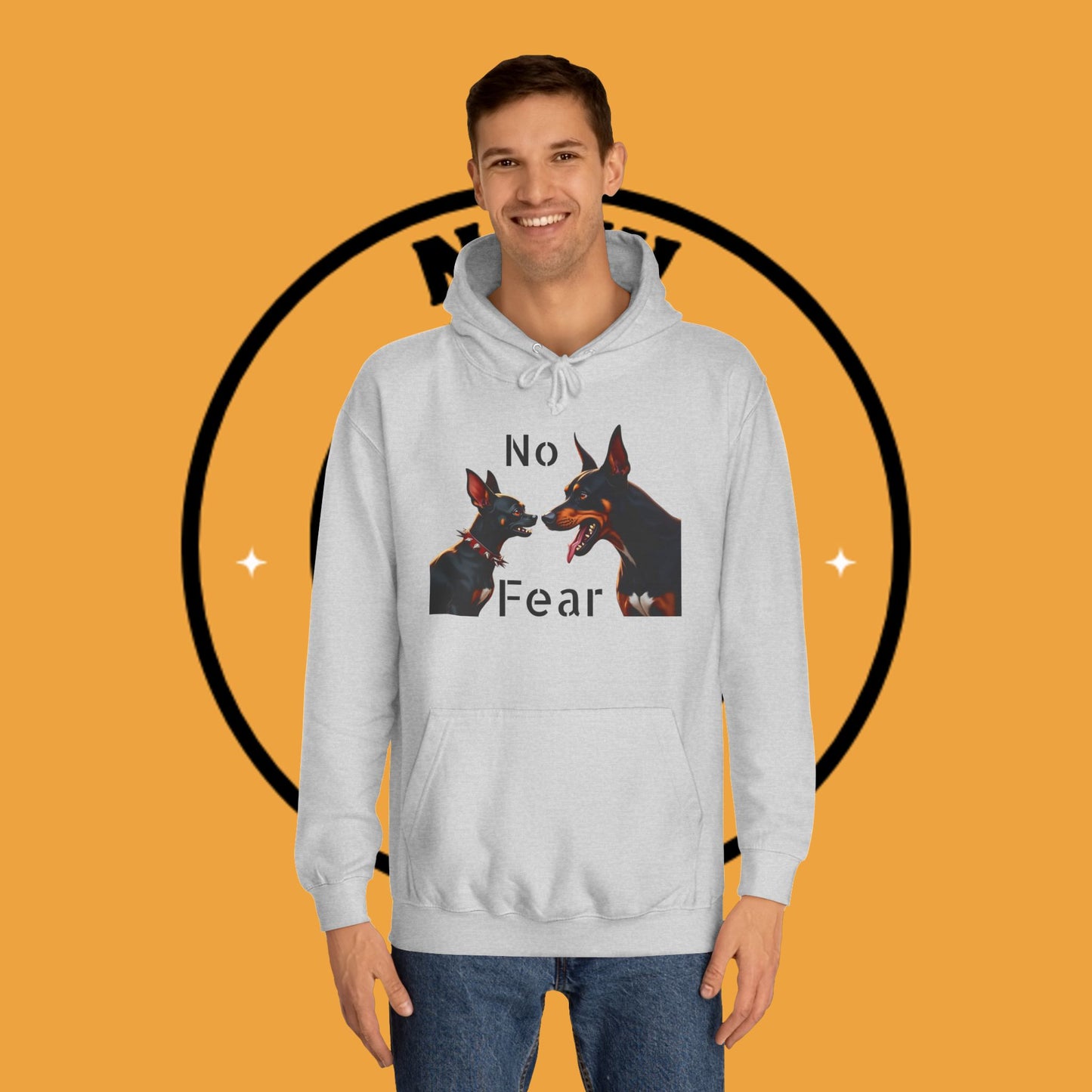 "Fearless Chihuahua vs Doberman Hoodie | Small Dog Big Attitude | David Goliath Pet Art | Brave Little Dog Gift"