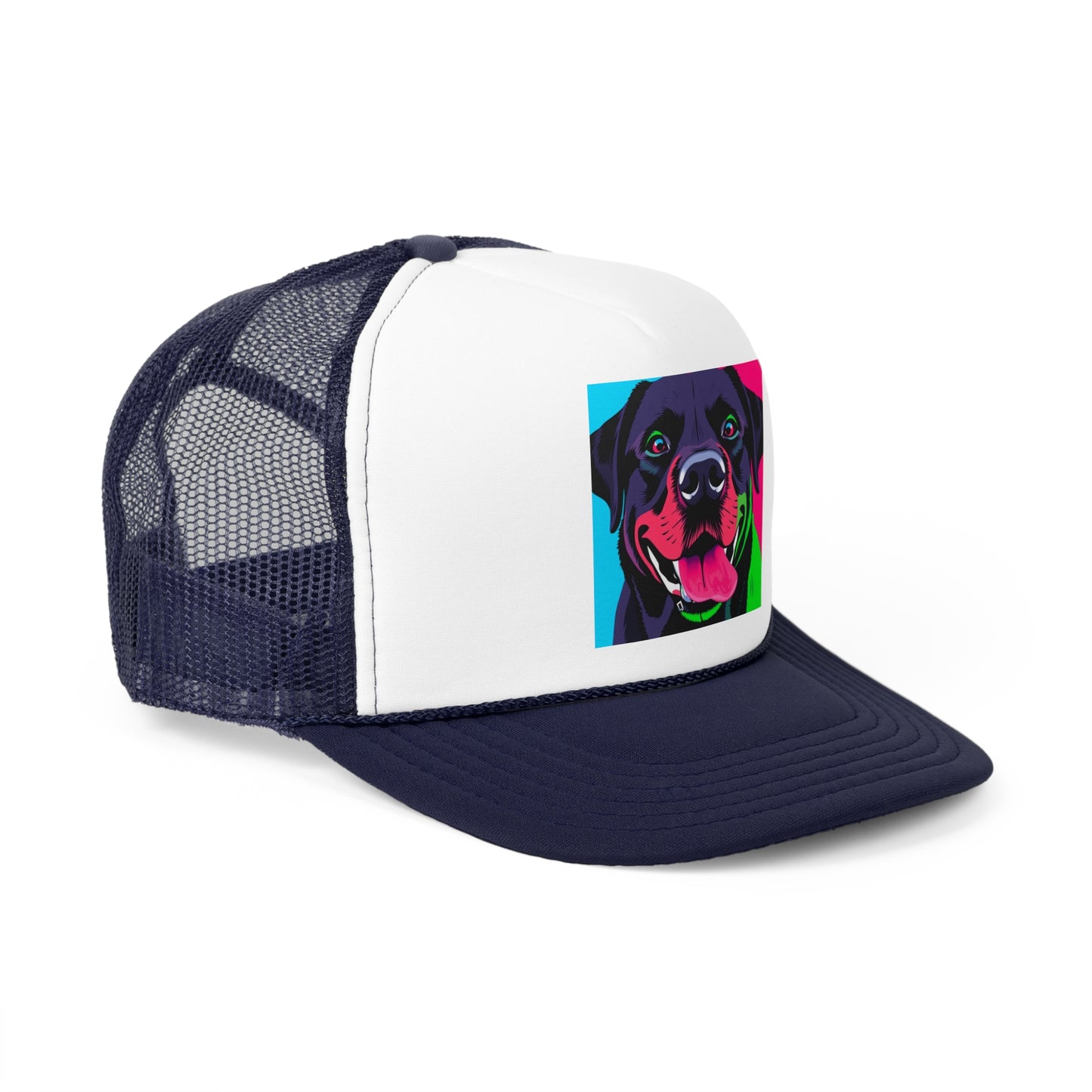 Psychedelic Pop Art Dog Trucker Hat - Vibrant Neon Colors Lab Portrait Cap - Perfect for Pet Lovers