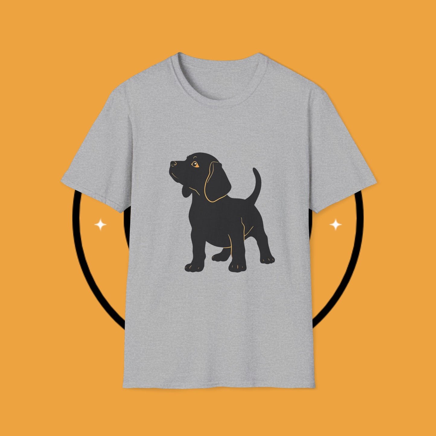 Minimalist Black Beagle Puppy T-Shirt - Simple Dog Silhouette Design | Modern Pet Lover Tee with Gold Accents