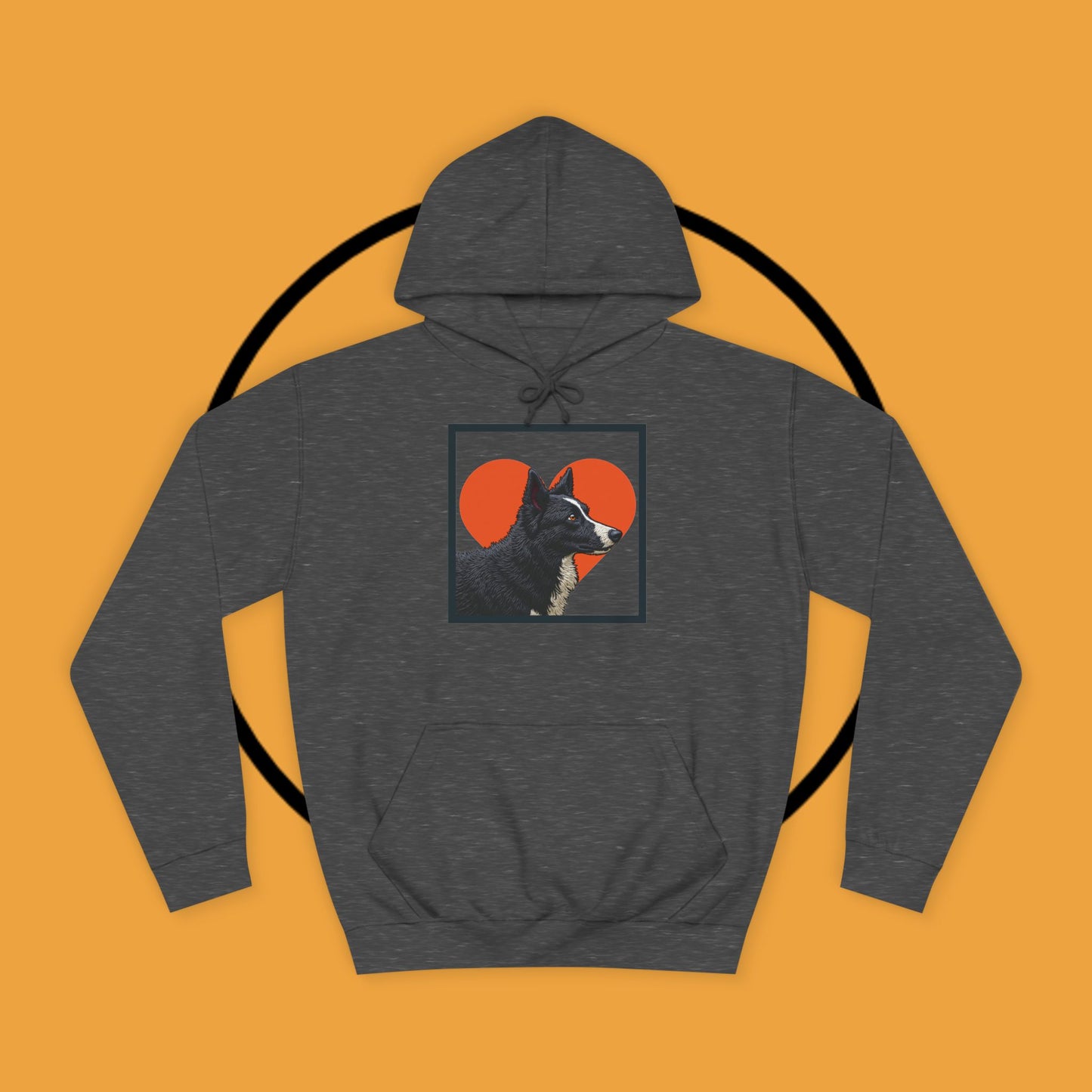 "Black & White Border Collie Portrait Hoodie - Bold Red Heart Background Dog Lover Sweatshirt | Premium Art Design"