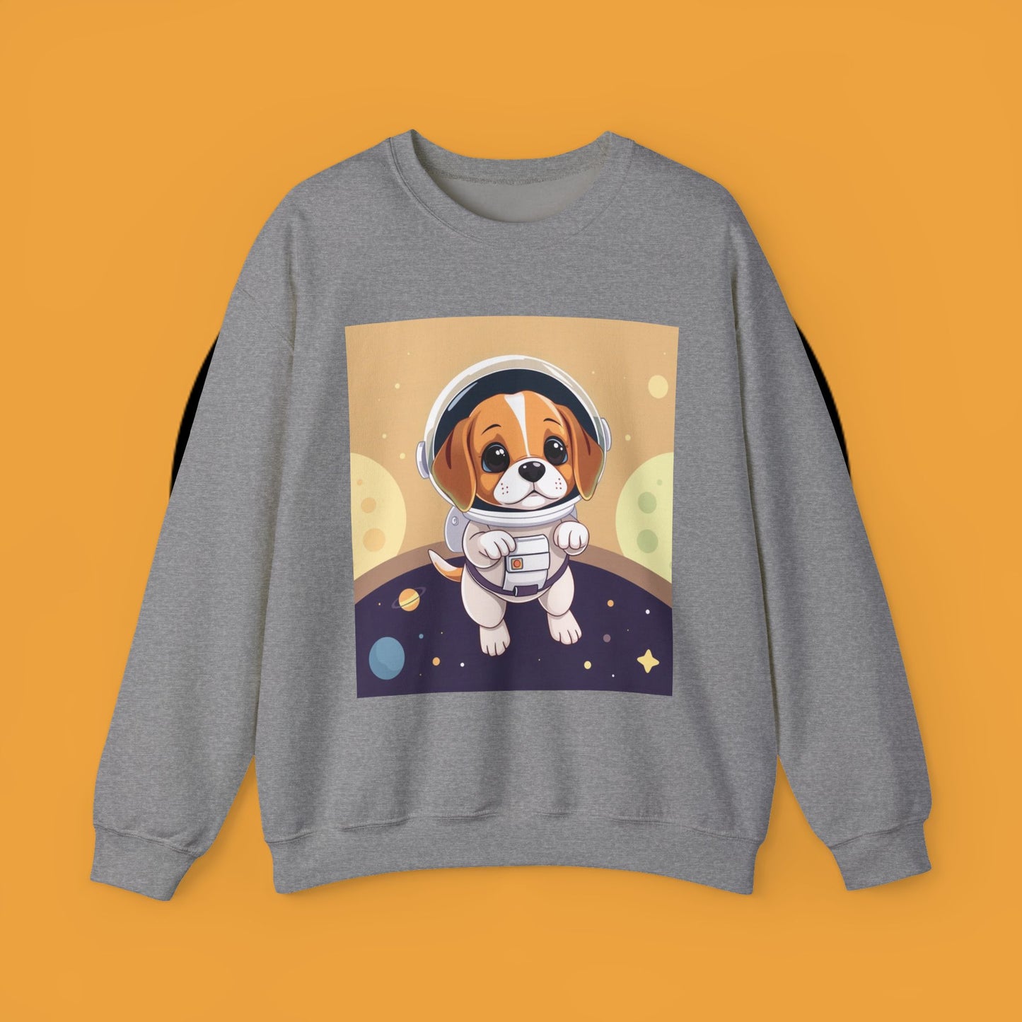 Astronaut Dog Crewneck Sweatshirt - Space Beagle Design with Helmet and Planets