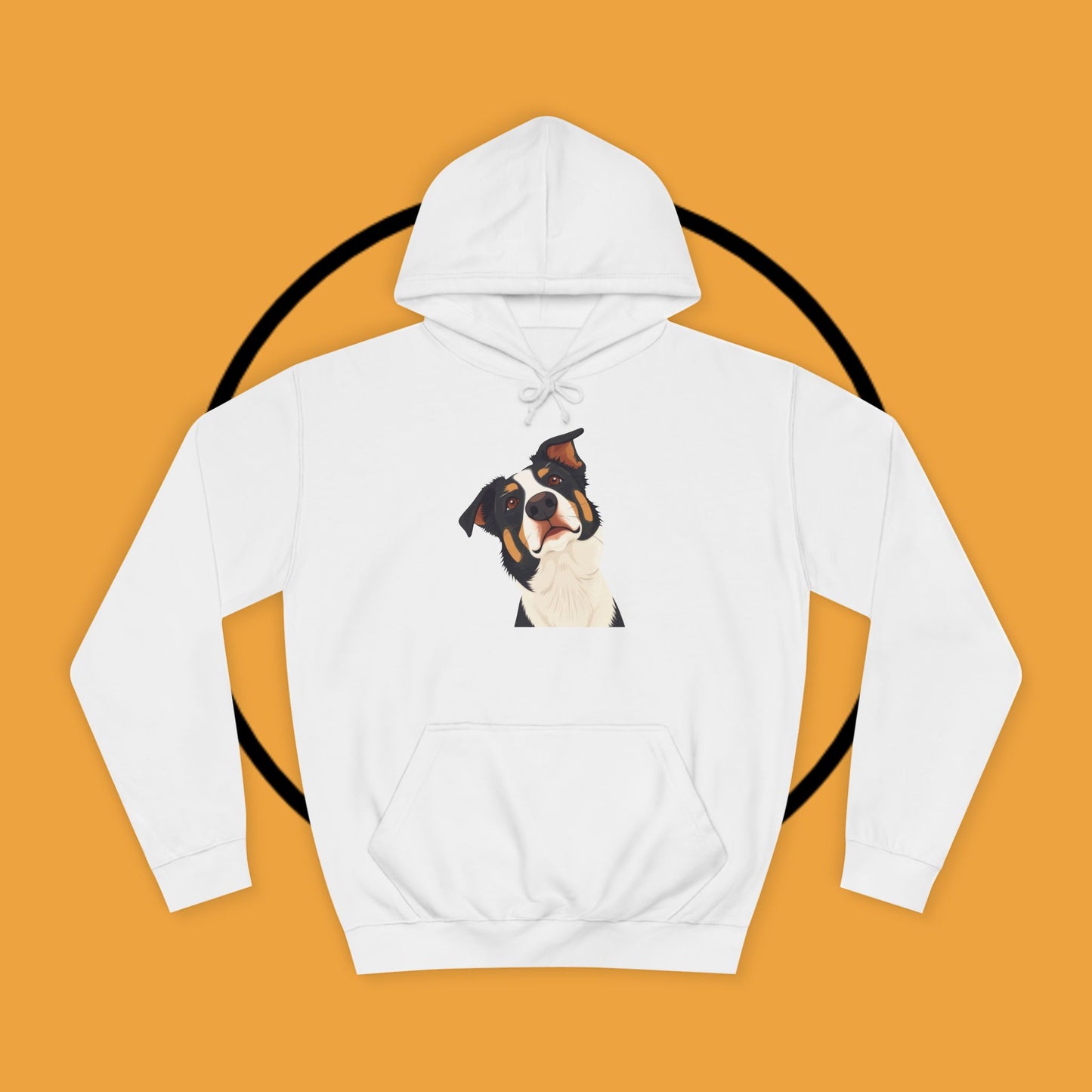 "Happy Border Collie Hoodie - Playful Cartoon Dog with Tilted Head Design | Cute Animal Streetwear"