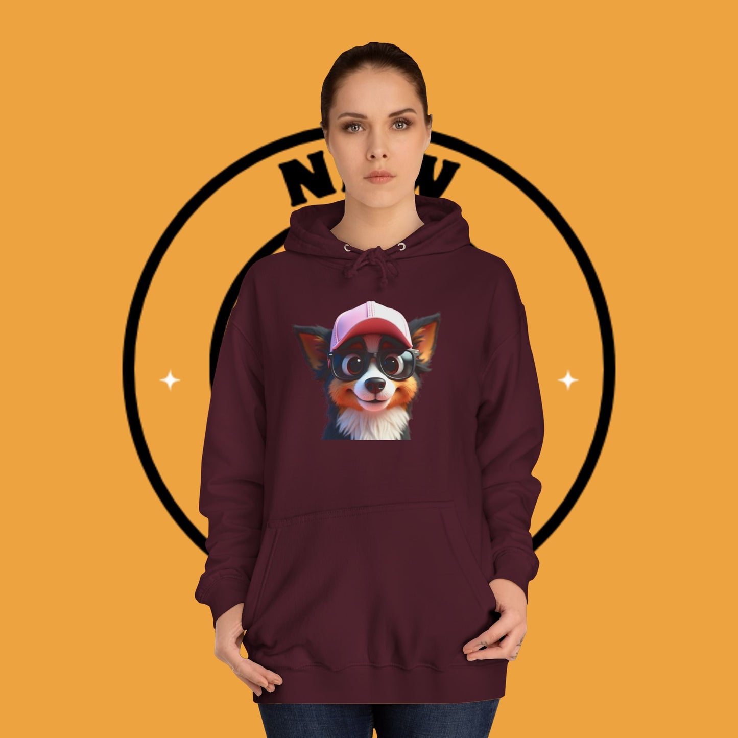 "Hipster Border Collie Puppy with Glasses & Cap Hoodie - Cute Trendy Dog Sweatshirt | Fun Design"