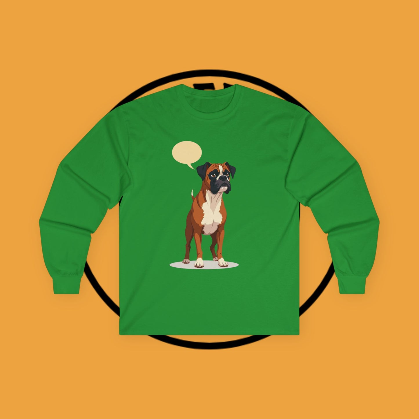 Classic Boxer Dog Long Sleeve T-Shirt - Vintage Style Illustration with Speech Bubble Design