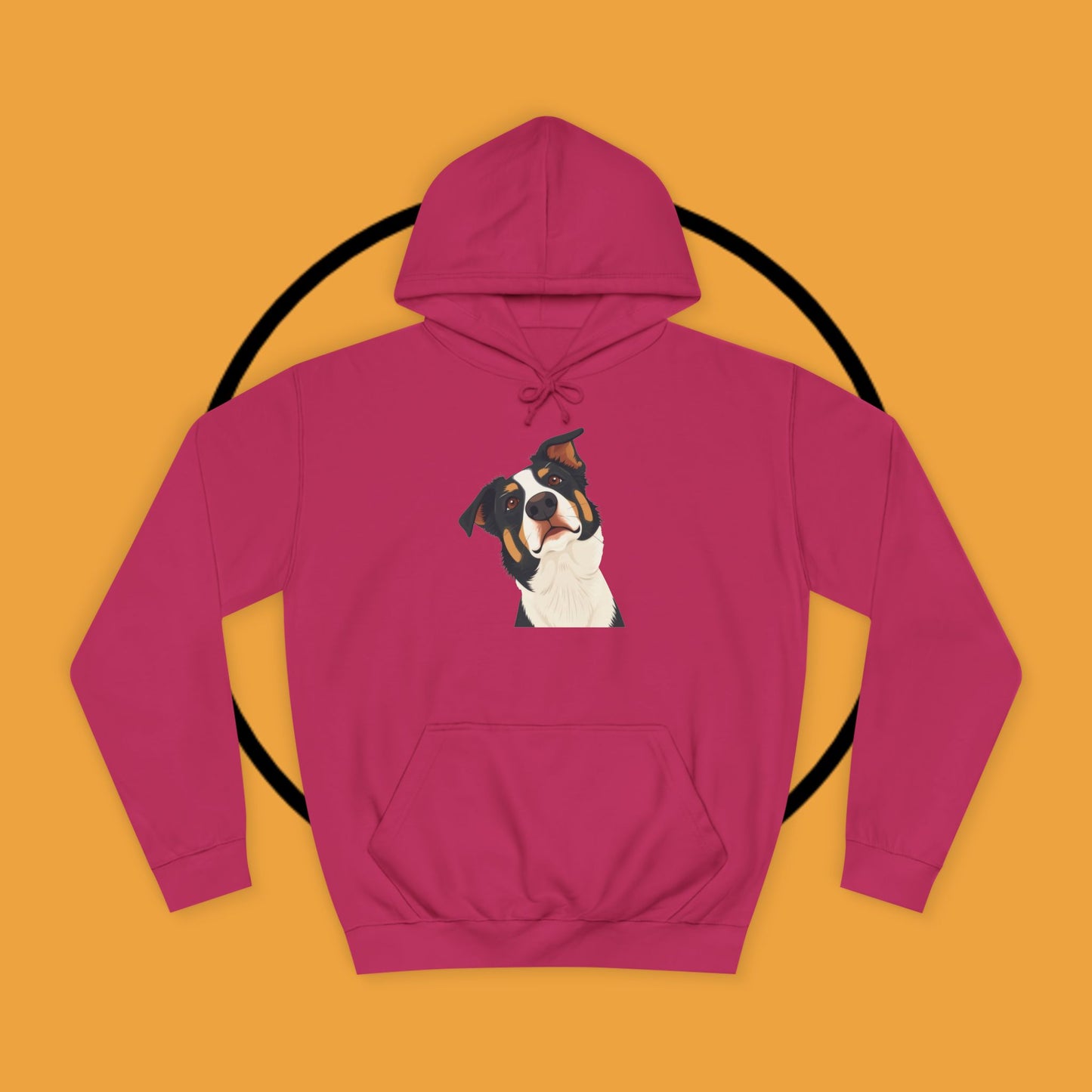 "Happy Border Collie Hoodie - Playful Cartoon Dog with Tilted Head Design | Cute Animal Streetwear"