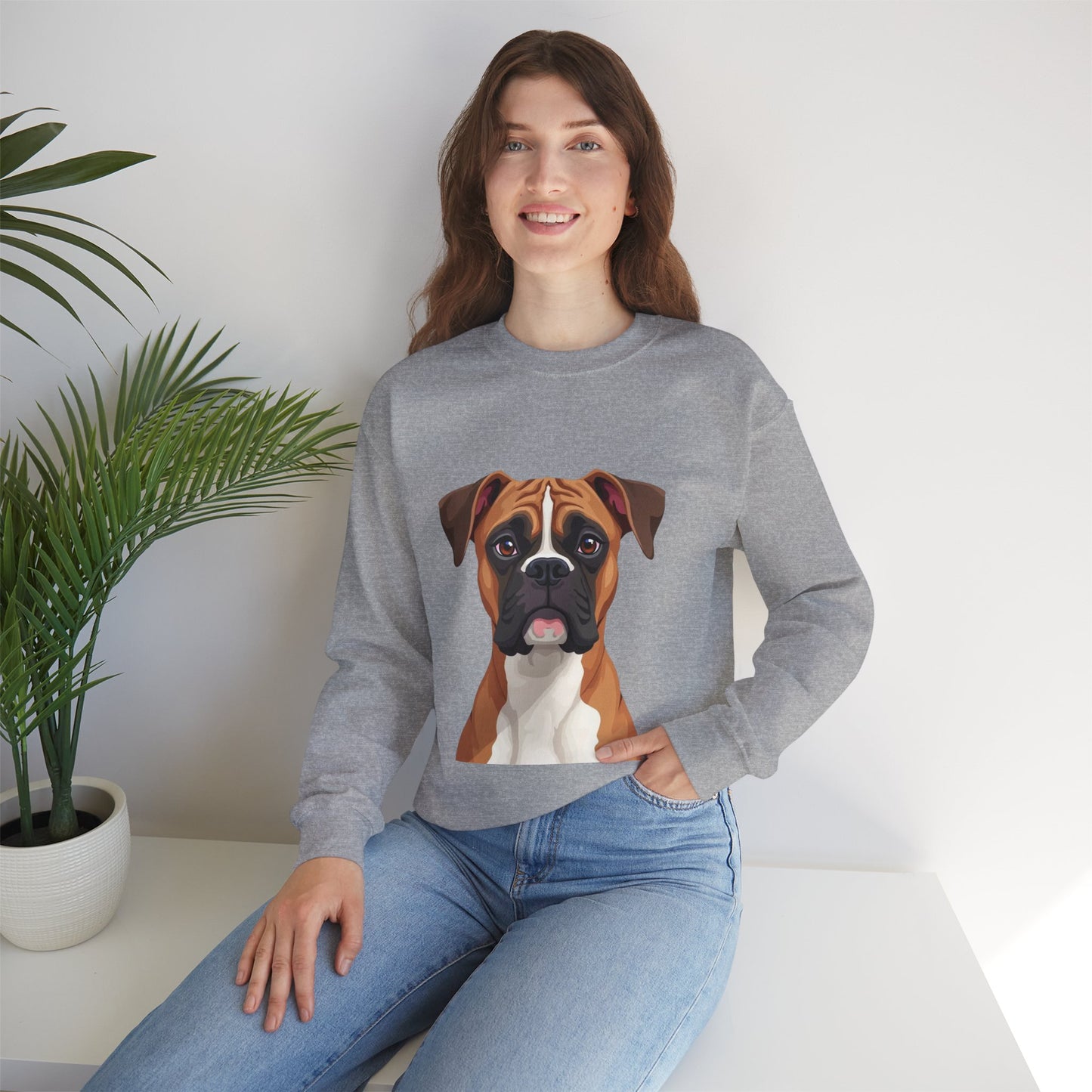 Classic Boxer Dog Portrait Crewneck Sweatshirt | Elegant Dog Lover Gift | Minimalist Boxer Art