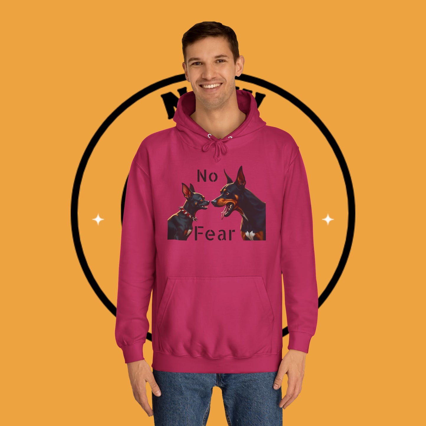 "Fearless Chihuahua vs Doberman Hoodie | Small Dog Big Attitude | David Goliath Pet Art | Brave Little Dog Gift"