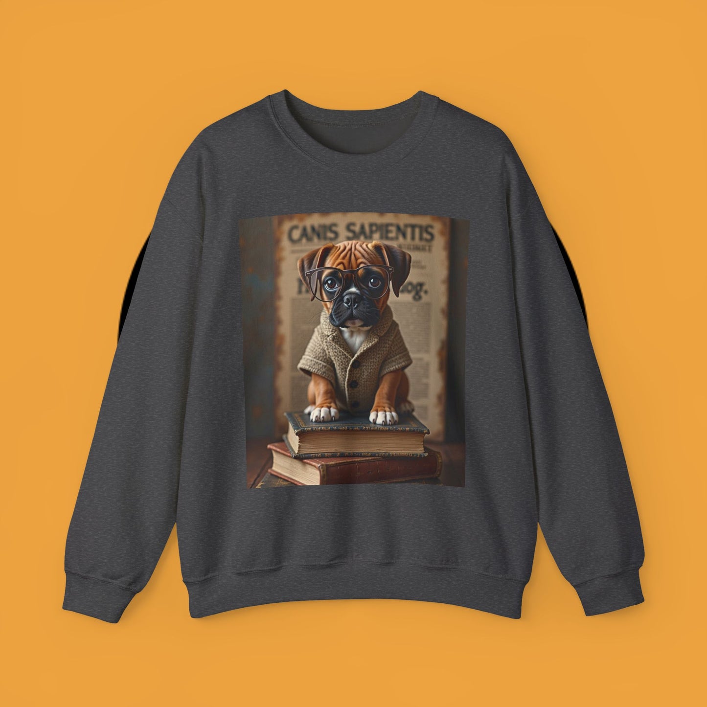 Professor Puppy Glasses Crewneck Sweatshirt - Scholarly Dog Design - Academic Pet Lover Gift