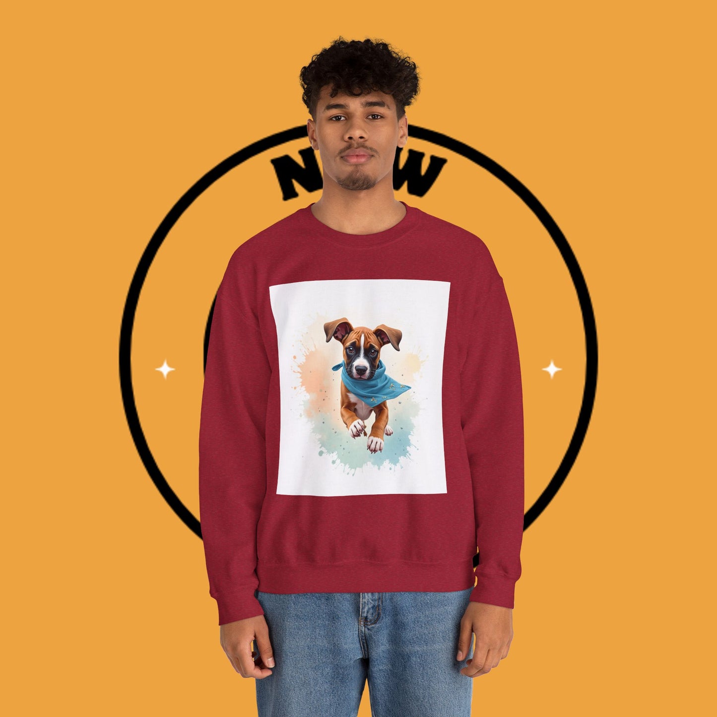 Watercolor Puppy Bandana Crewneck Sweatshirt - Artistic Dog Portrait - Unique Pet Lover Gift