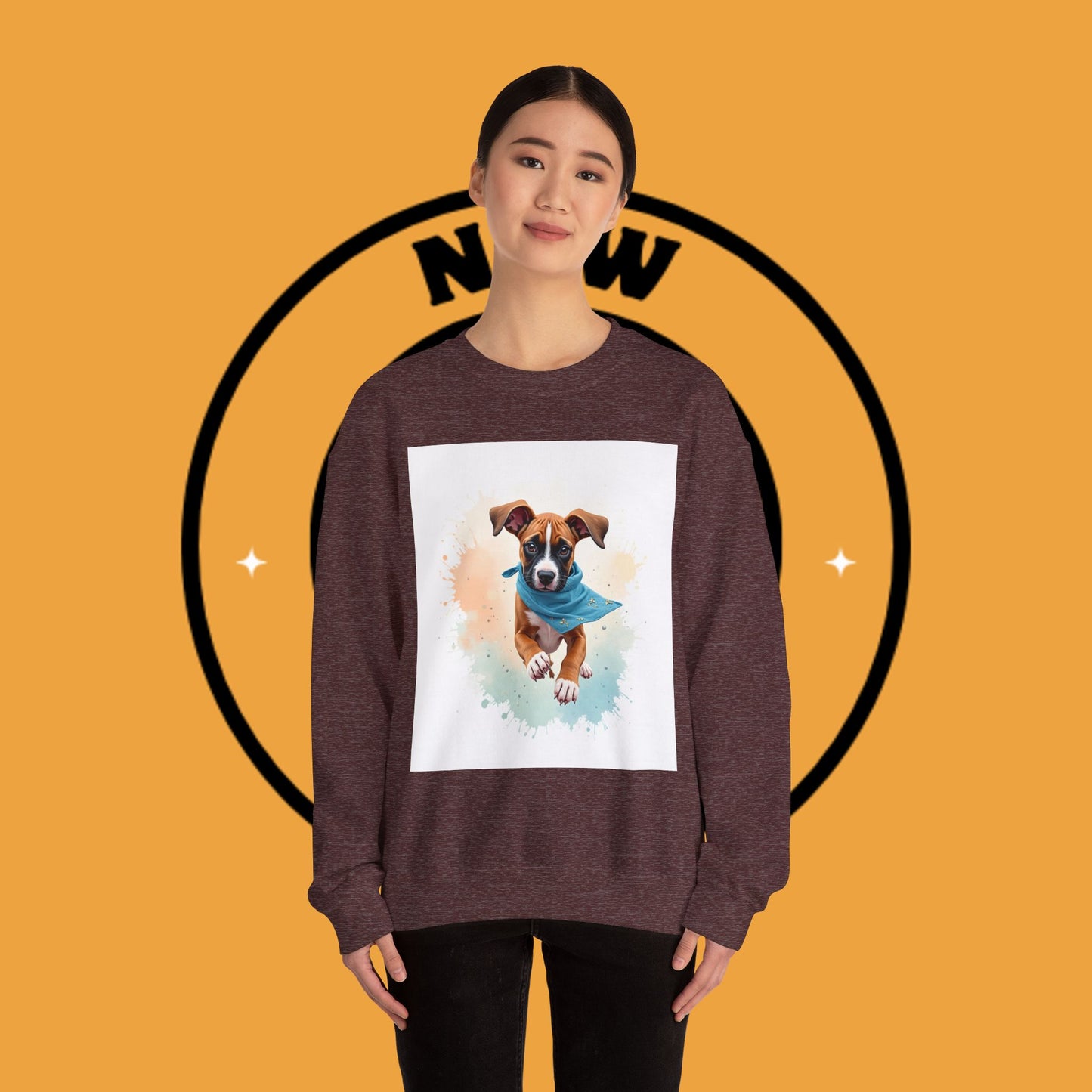 Watercolor Puppy Bandana Crewneck Sweatshirt - Artistic Dog Portrait - Unique Pet Lover Gift