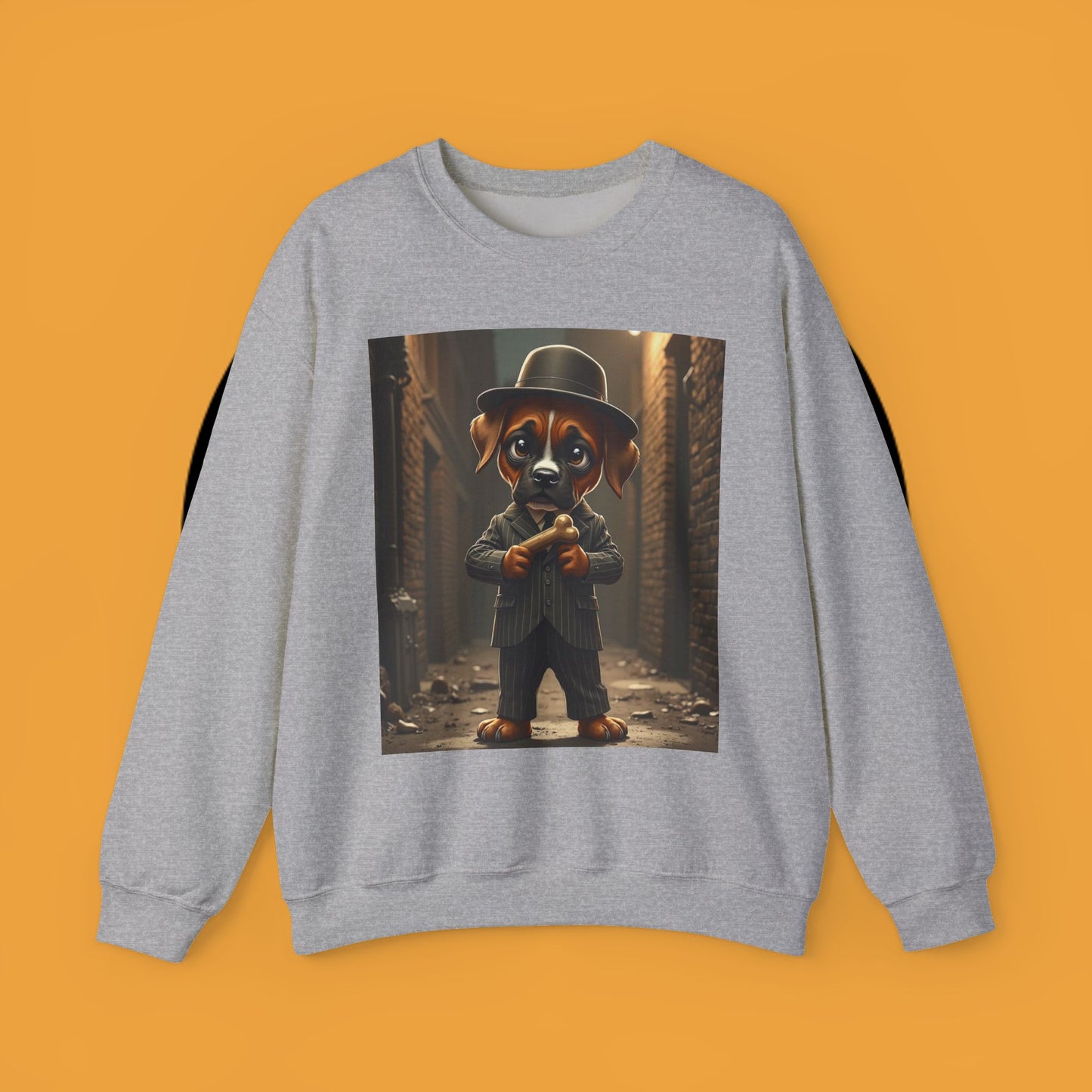 Gangster Puppy Fedora Crewneck Sweatshirt - Vintage Dog Boss Design - Retro Pet Lover Style