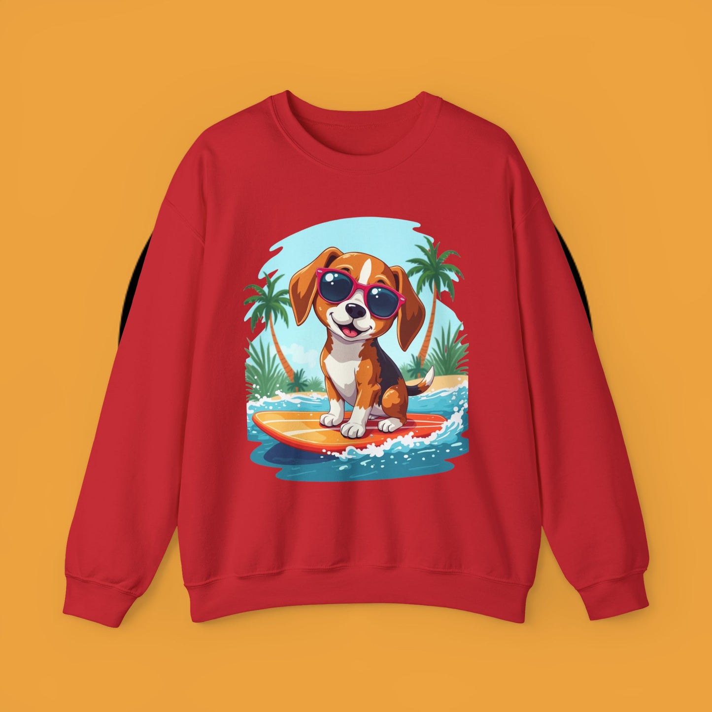 Dog Lover Crewneck Sweatshirt - Beagle surfista - Cool Summer Beagle Surfboard Sweatshirt β Perfect for Beach Vibes!