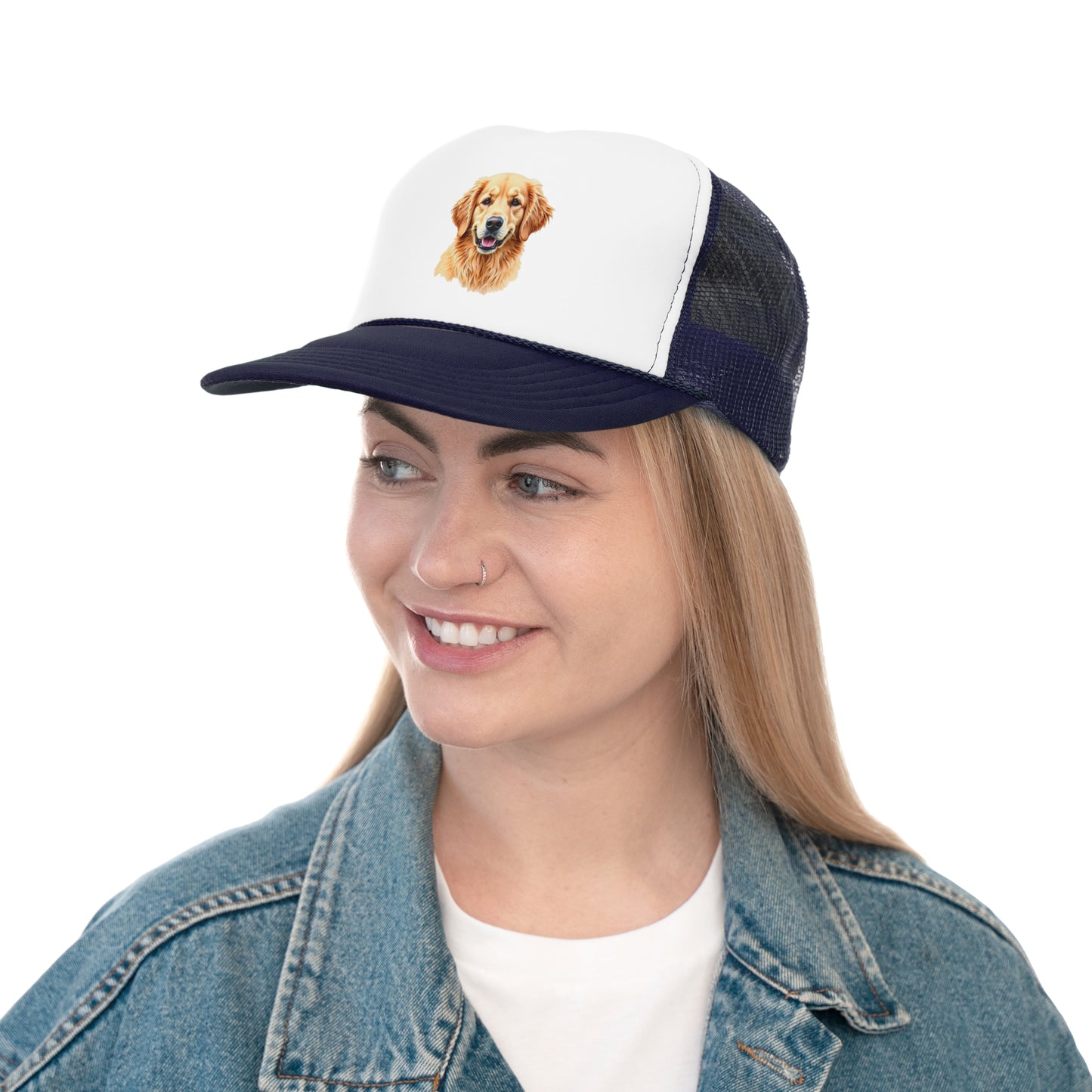 Golden Retriever Portrait Trucker Hat - Happy Dog Watercolor Art Style Cap - Perfect for Pet Lovers