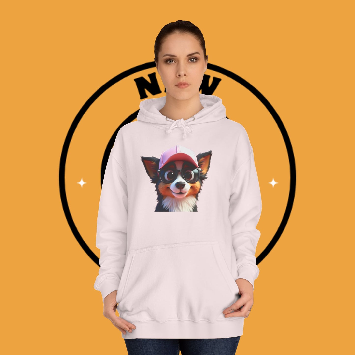 "Hipster Border Collie Puppy with Glasses & Cap Hoodie - Cute Trendy Dog Sweatshirt | Fun Design"