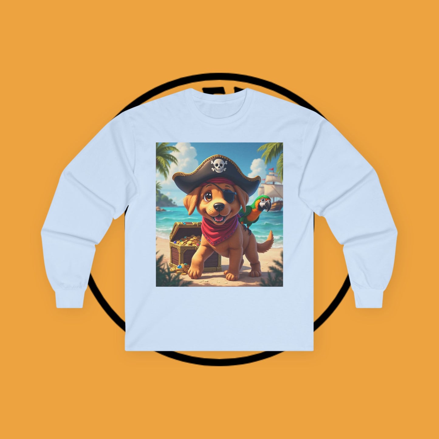 Adventurous Pirate Puppy Long Sleeve T-Shirt - Dog Design with Pirate Hat and Tropical Treasure Long Sleeve T-Shirt for Adventure Lovers π΄β οΈπ¦