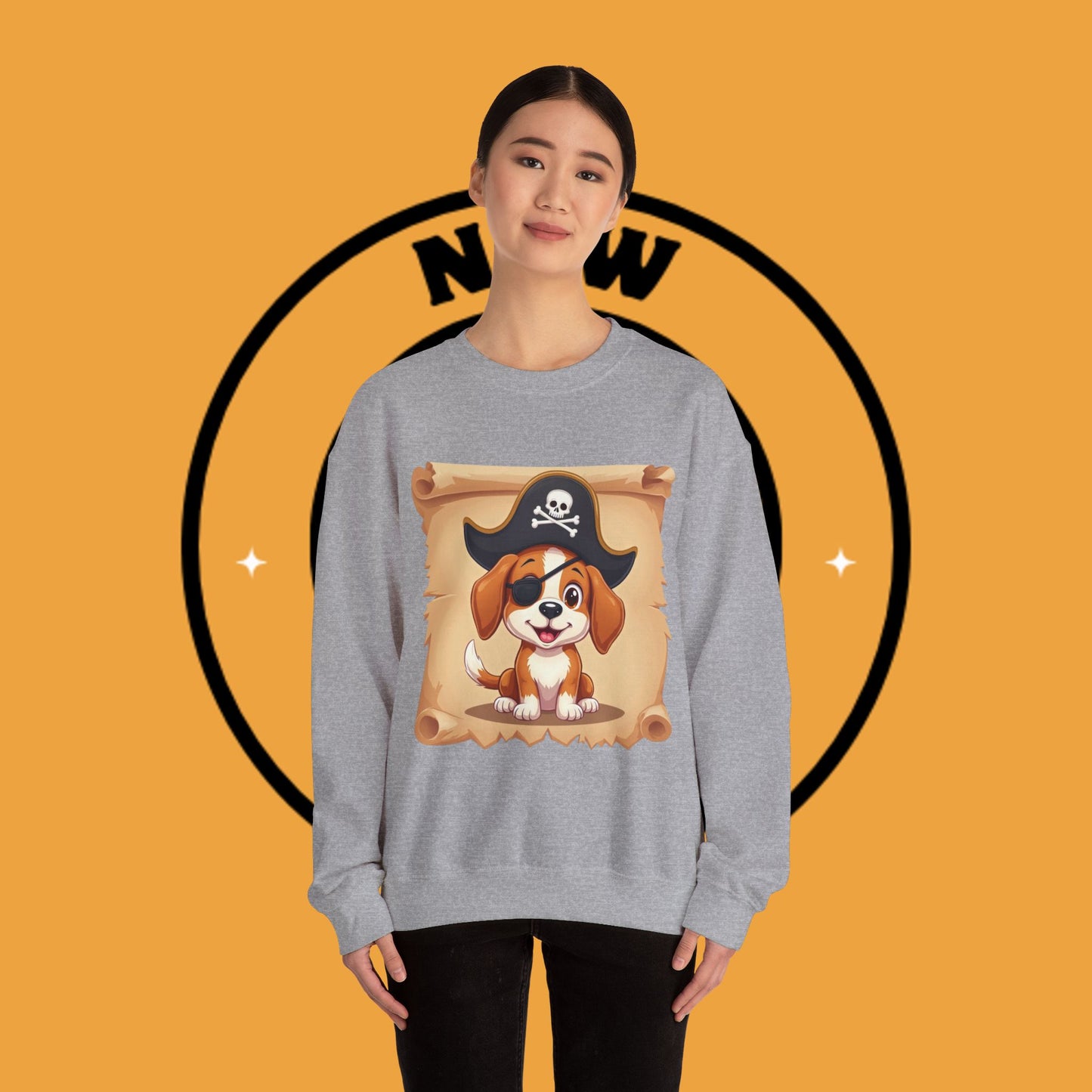 Pirate Dog Crewneck Sweatshirt - Buccaneer Beagle Design with Patch and Hat