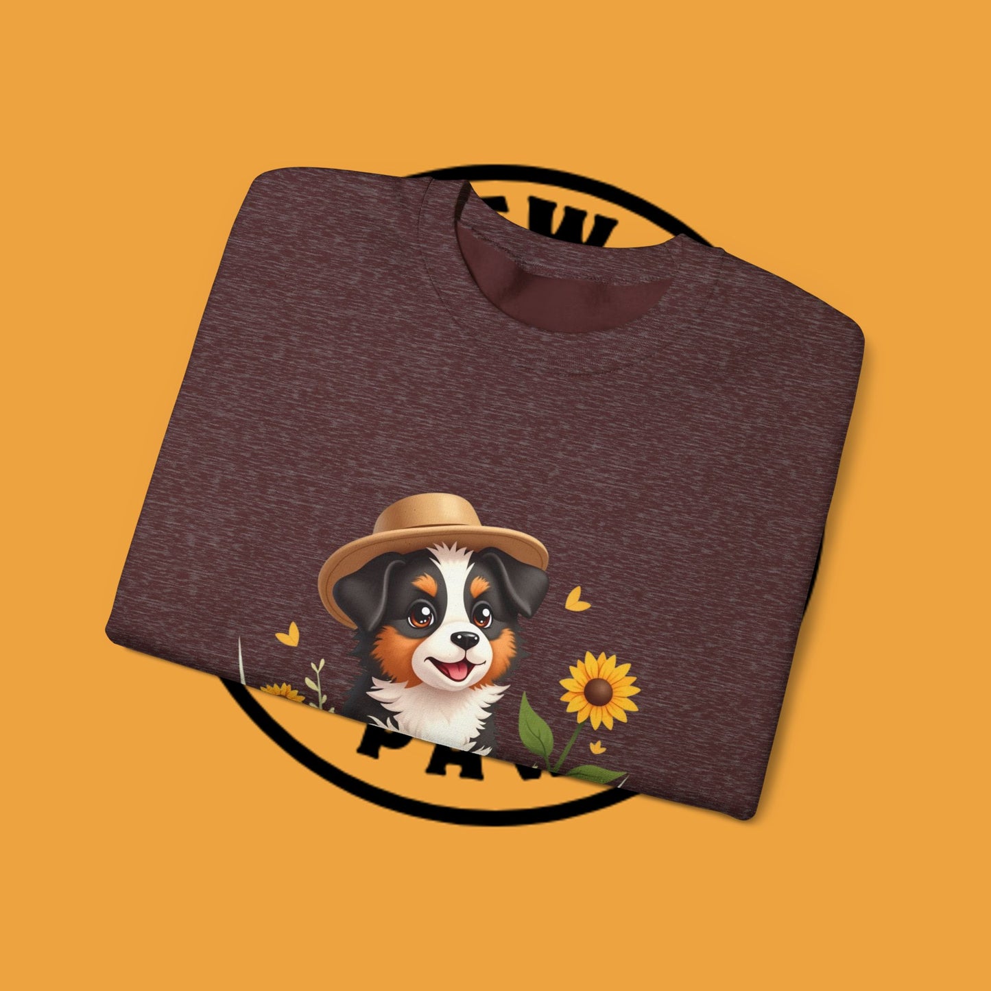 Garden Dog Crewneck Sweatshirt - Cute Puppy Gardener with Sunflowers Design | Green Thumb Gift
