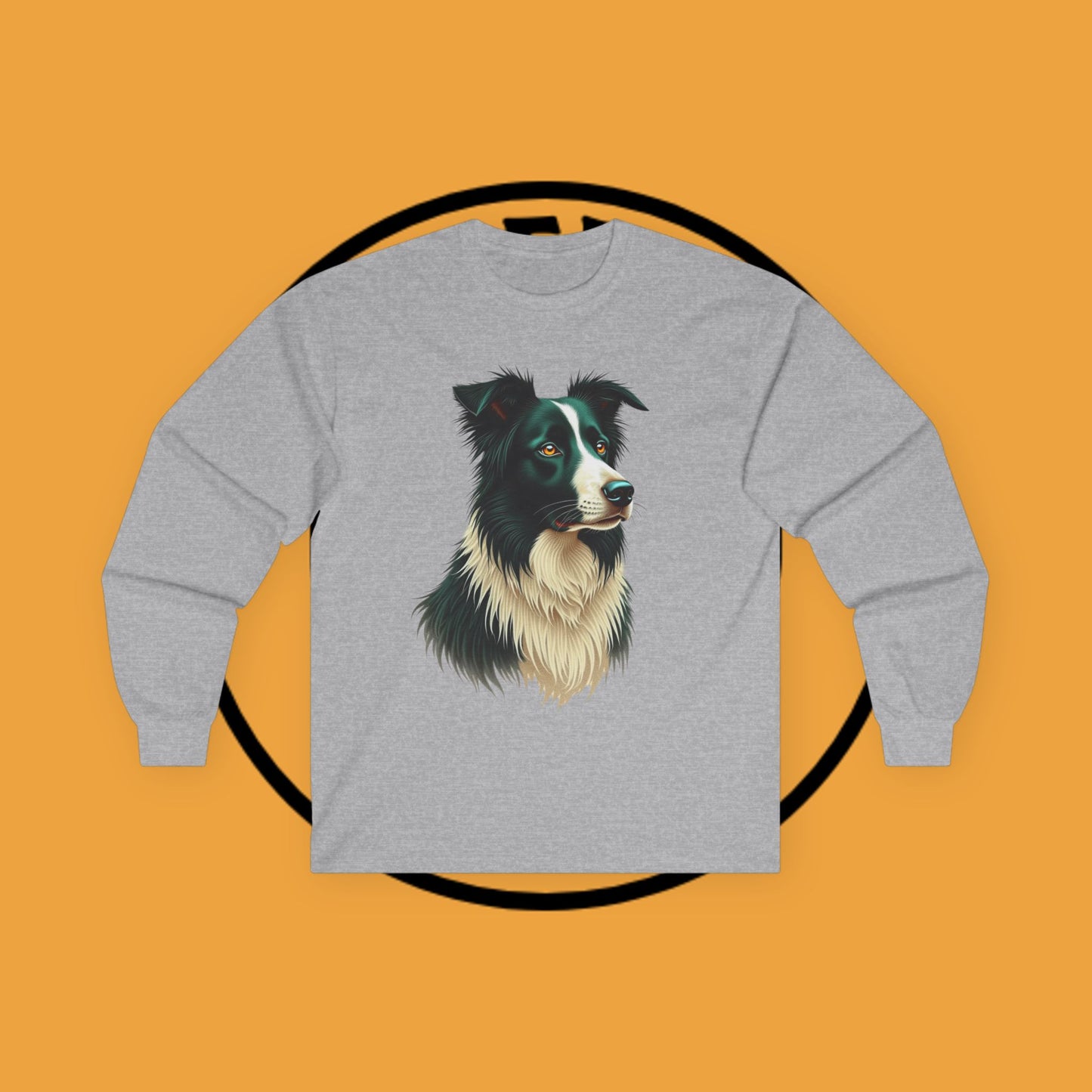 "Majestic Border Collie Portrait Long Sleeve Tee - Realistic Dog Art Shirt - Premium Canine Breed Apparel"