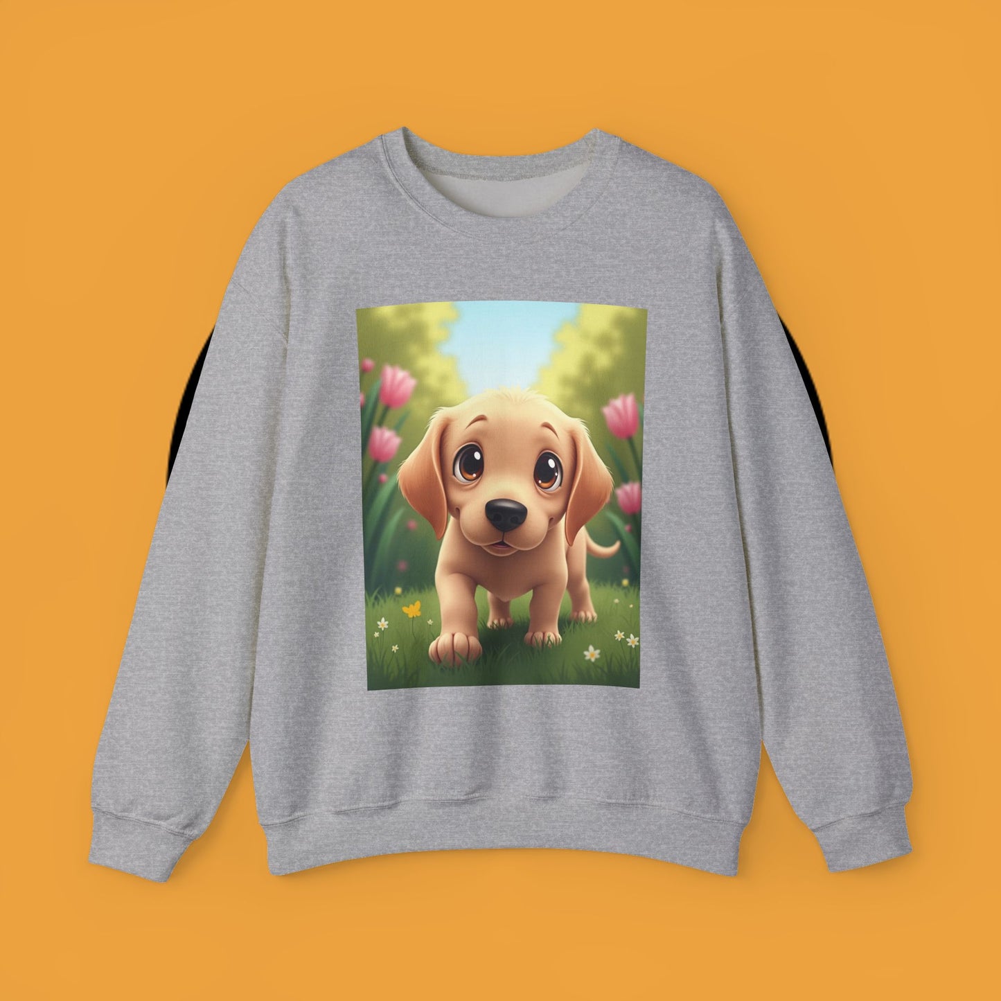 Adorable Golden Retriever Puppy in a Garden with Flowers - Cute Puppy Photo kawaii style