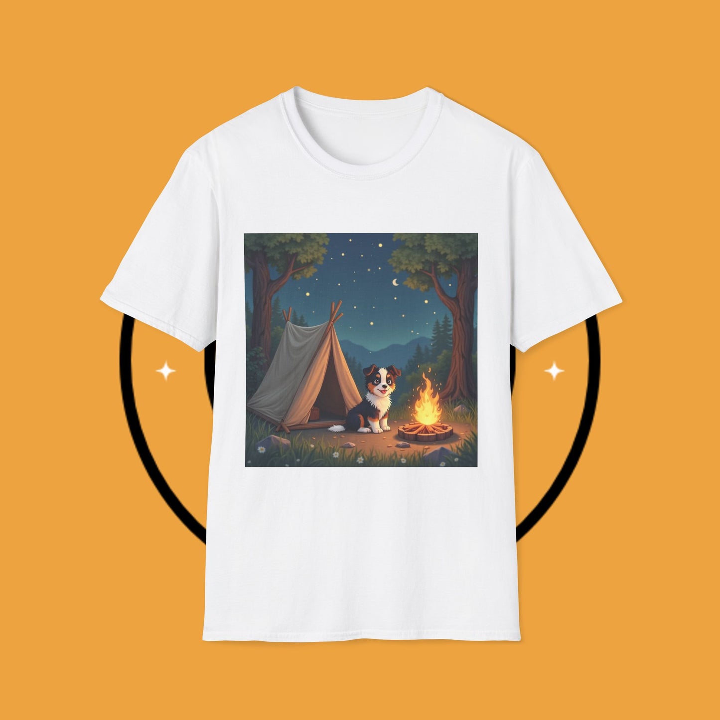 "Camping Adventure Border Collie" - Outdoor Adventure Dog T-Shirt - Border Collie Camping T-Shirt - Outdoor Adventure Dog Under Stars Tee | Nature Lover Pet Gift